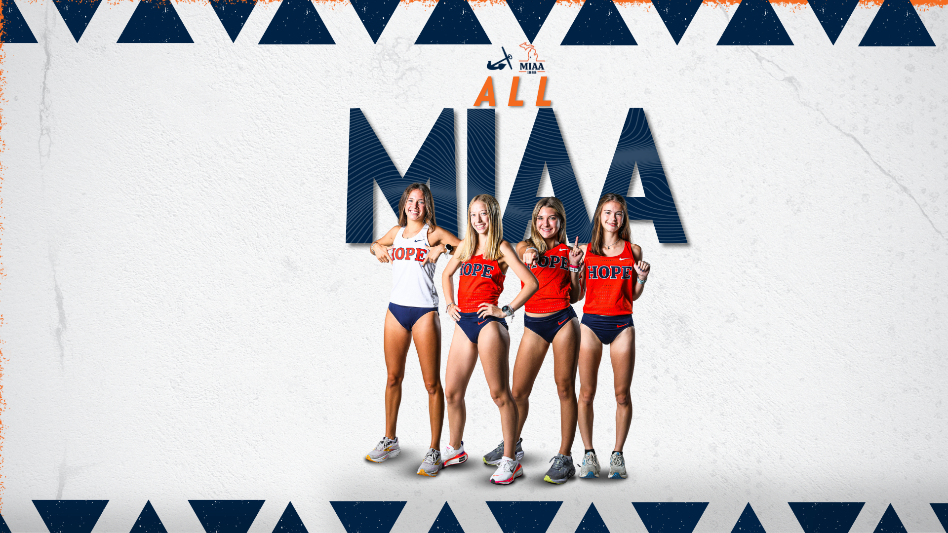 Four Hope women's cross country runners pose for portraits.
