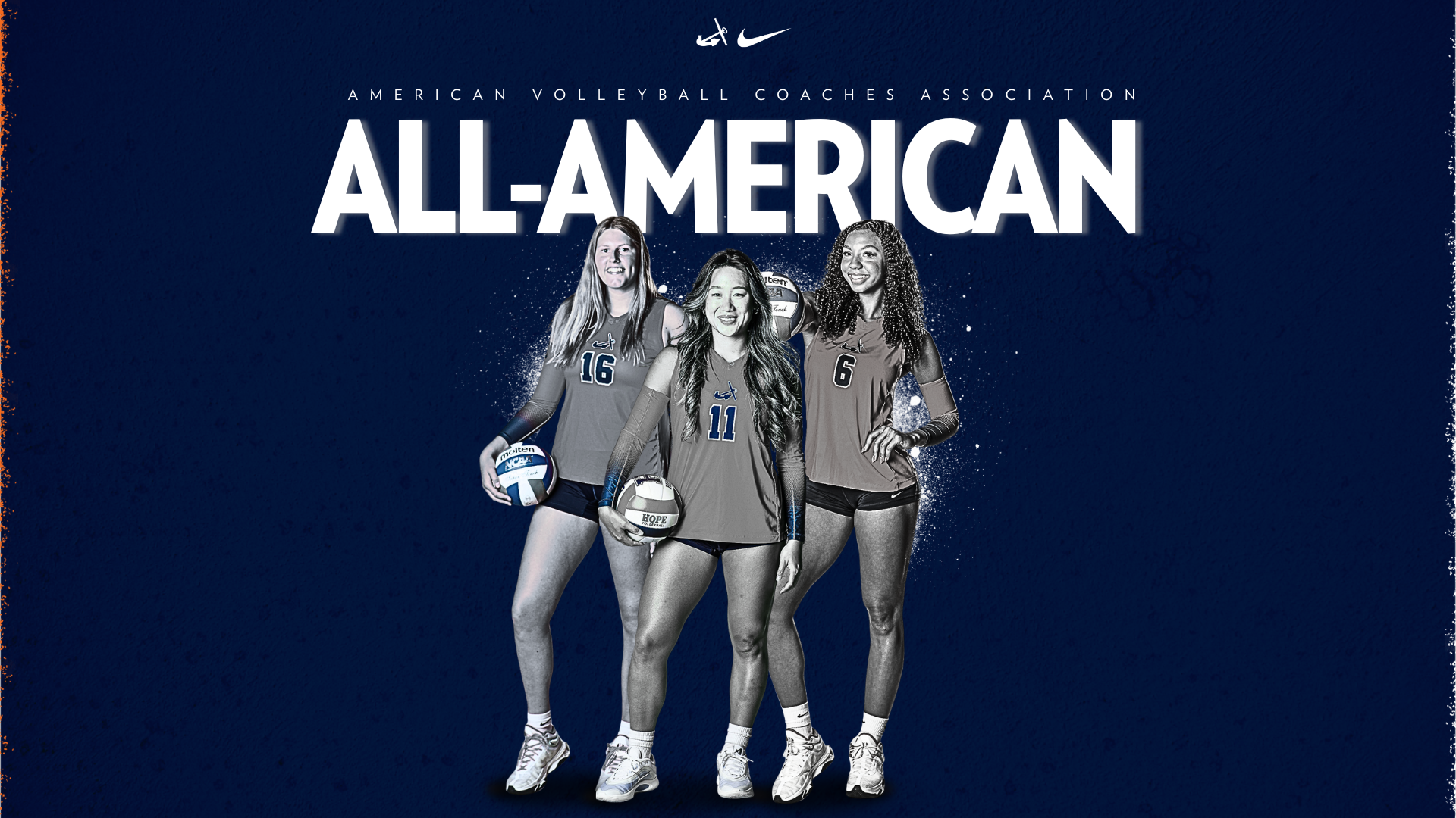 Three Hope volleyball student-athletes pose for portraits.