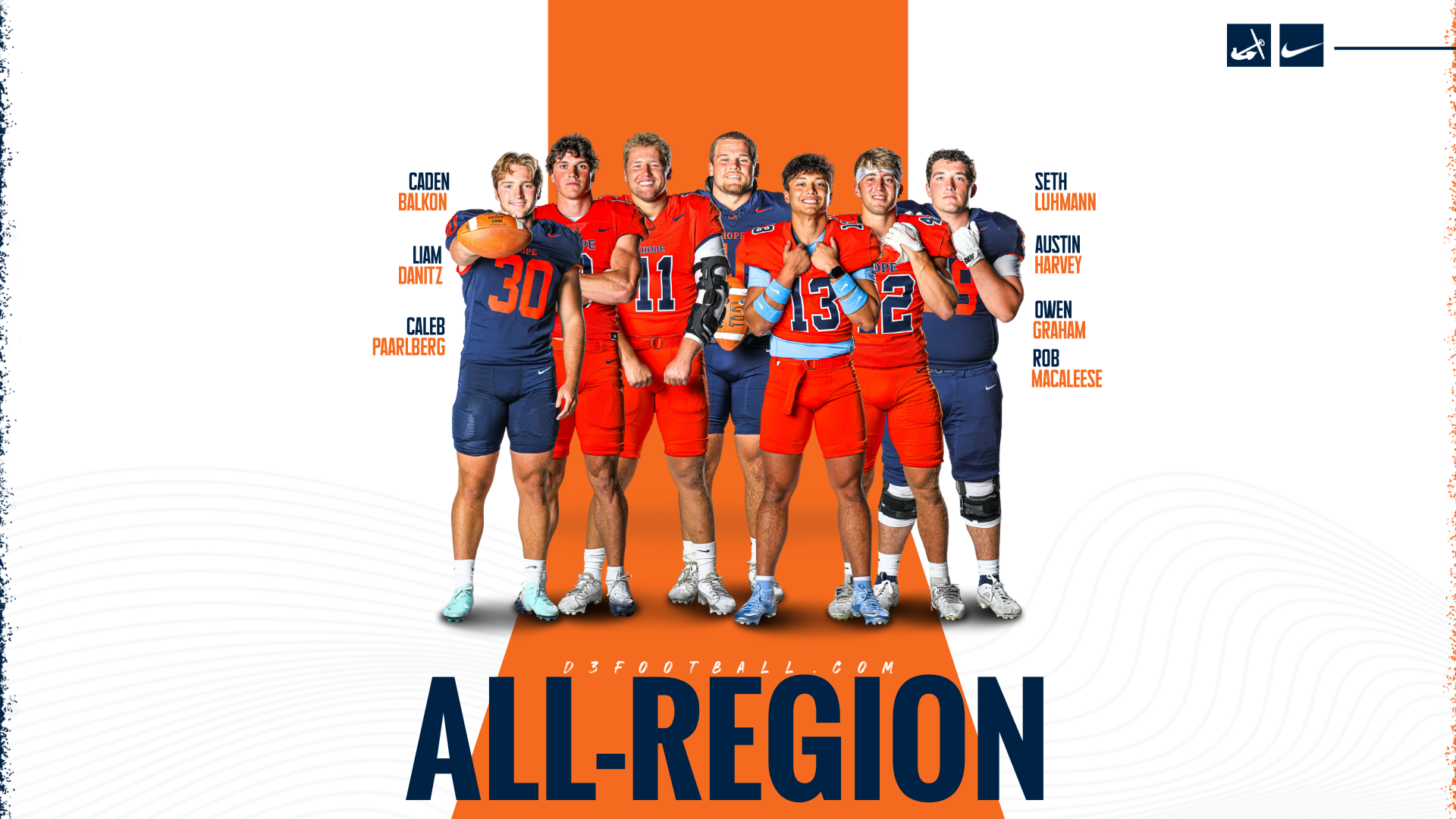 Seven Hope football players pose for portraits.