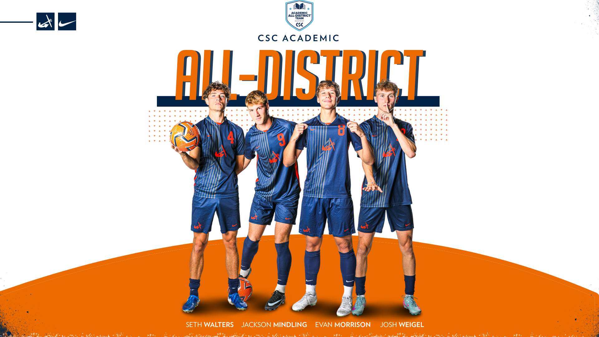 Four Hope men's soccer standouts pose for portraits.