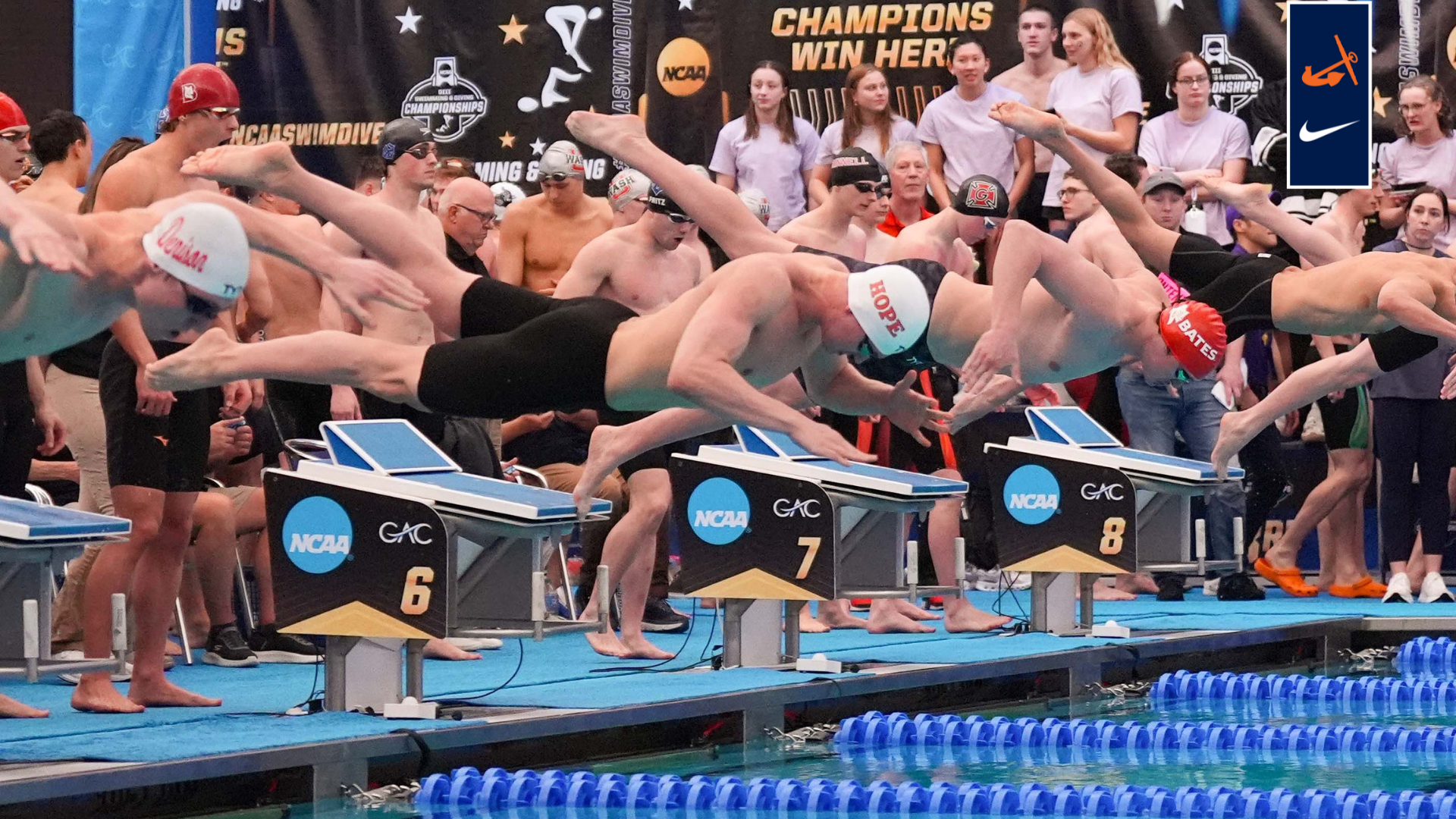 Swimmer Josh Bordovsky leaps of the starting block of the 200 freestyle relay.