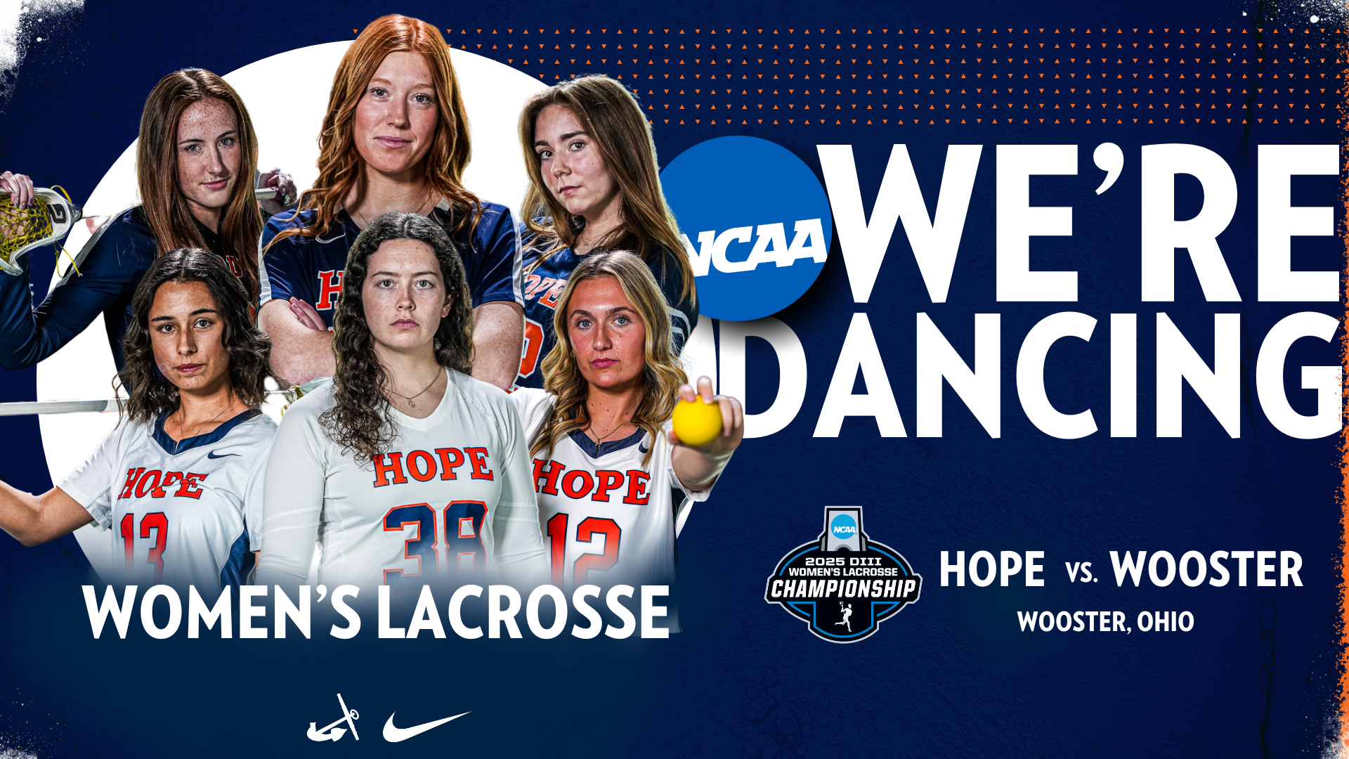 Six Hope women's lacrosse players pose for a portrait.