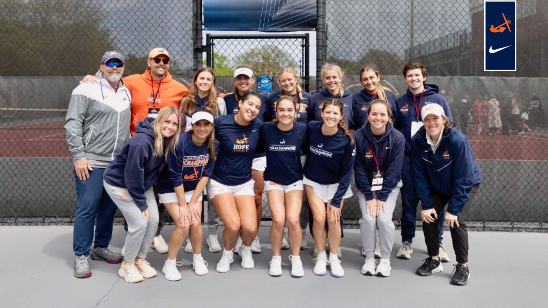 The Hope College women's tennis team poses for a group photo.