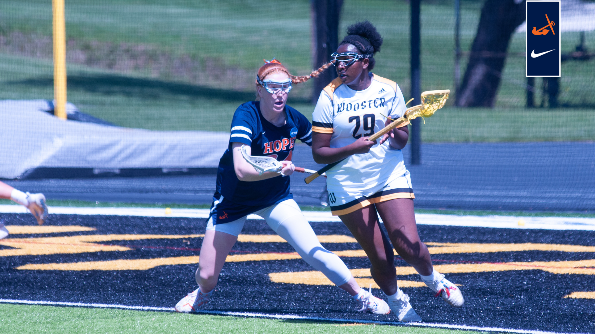 Ruby Heuermann defends a Wooster player during the NCAA Tournament.