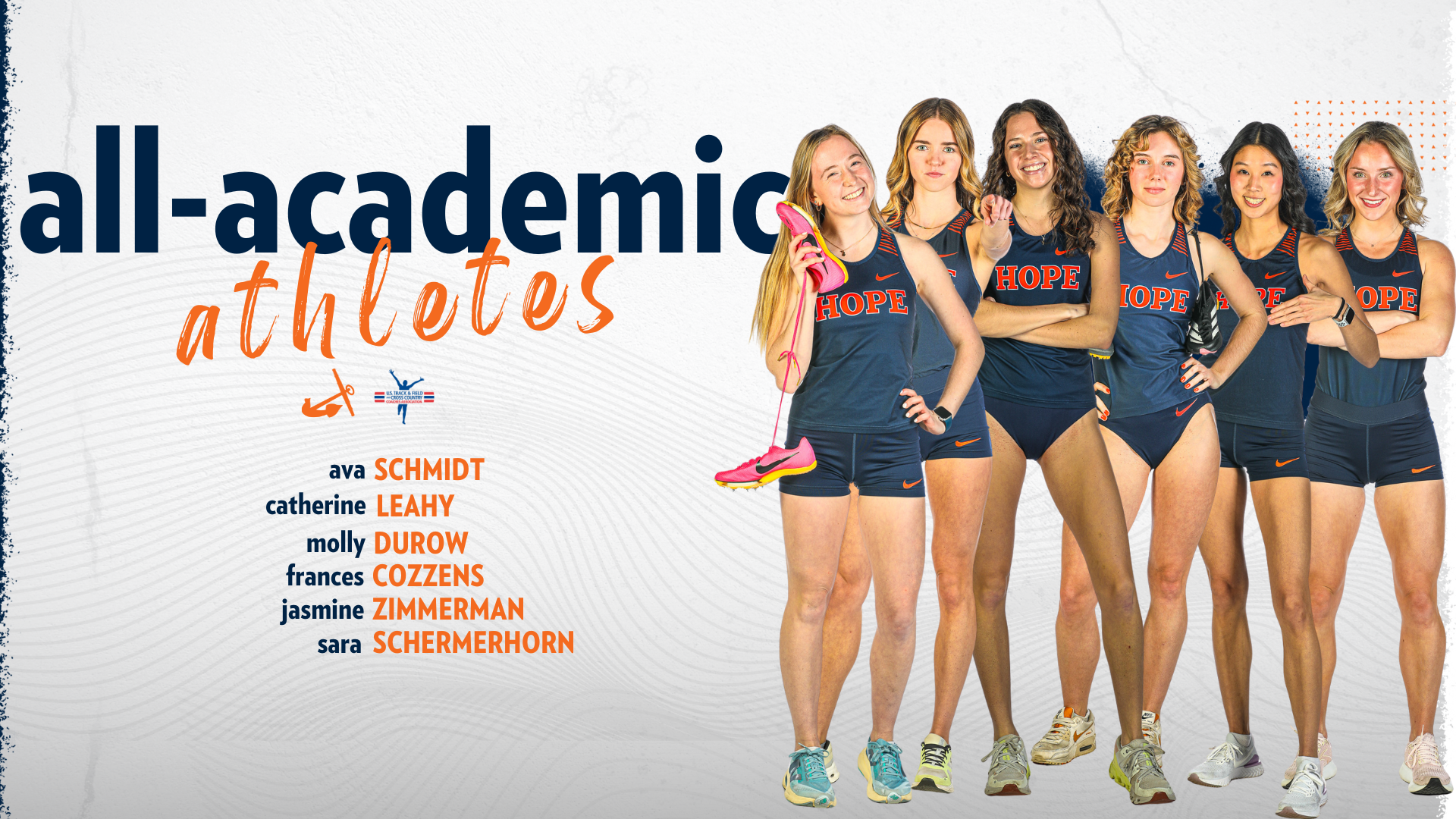 Six Hope women's track runners pose for portraits.