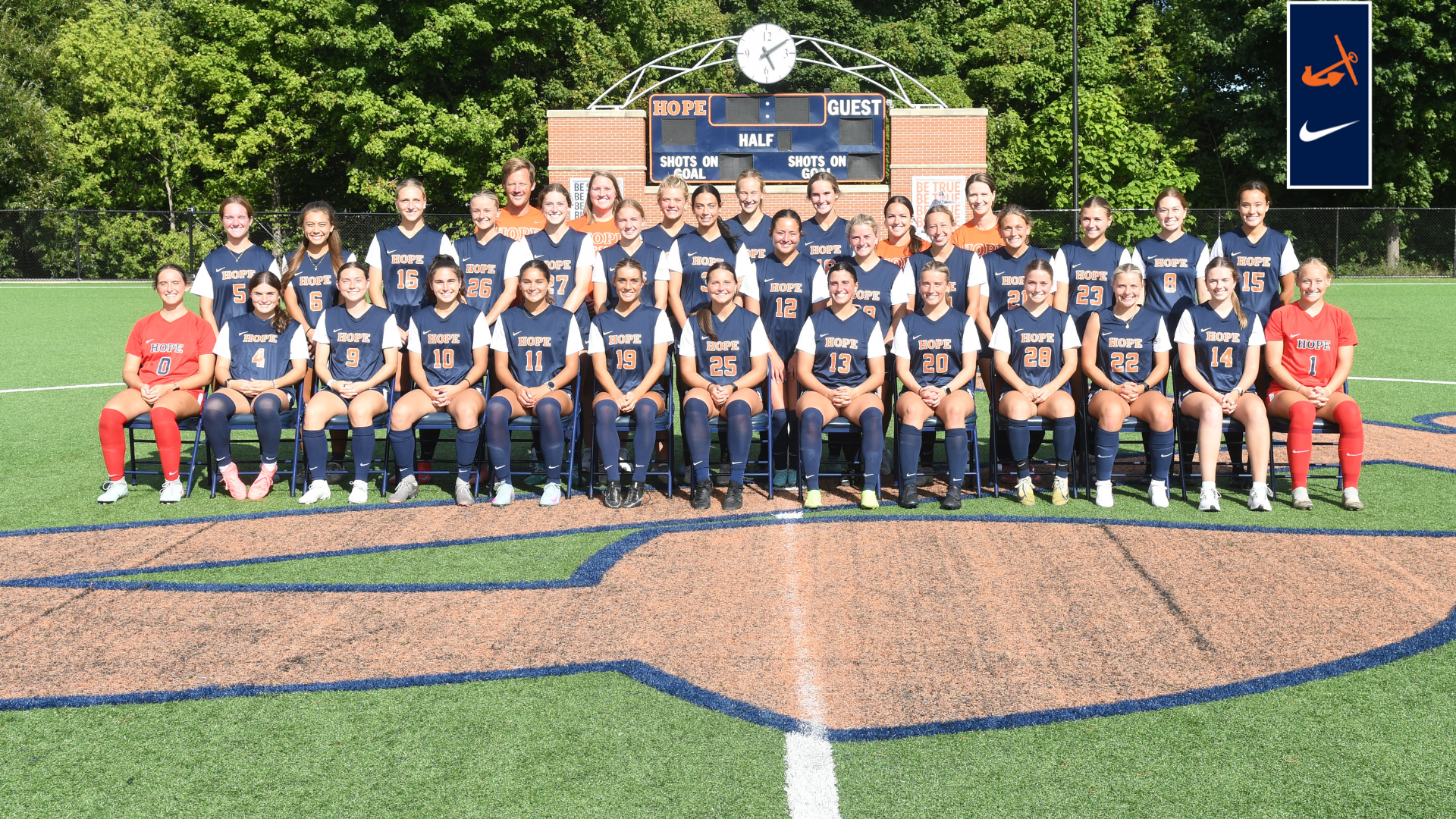 The Hope College women's soccer team poses for a group photo.