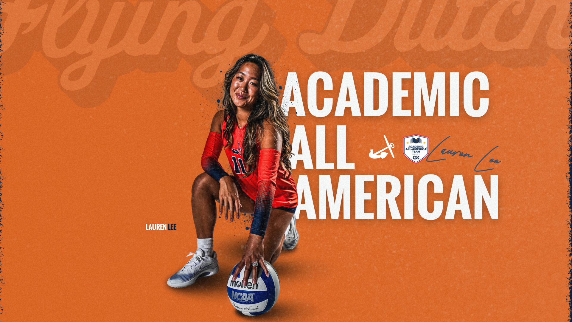 Lauren Lee poses for a portrait with a volleyball.