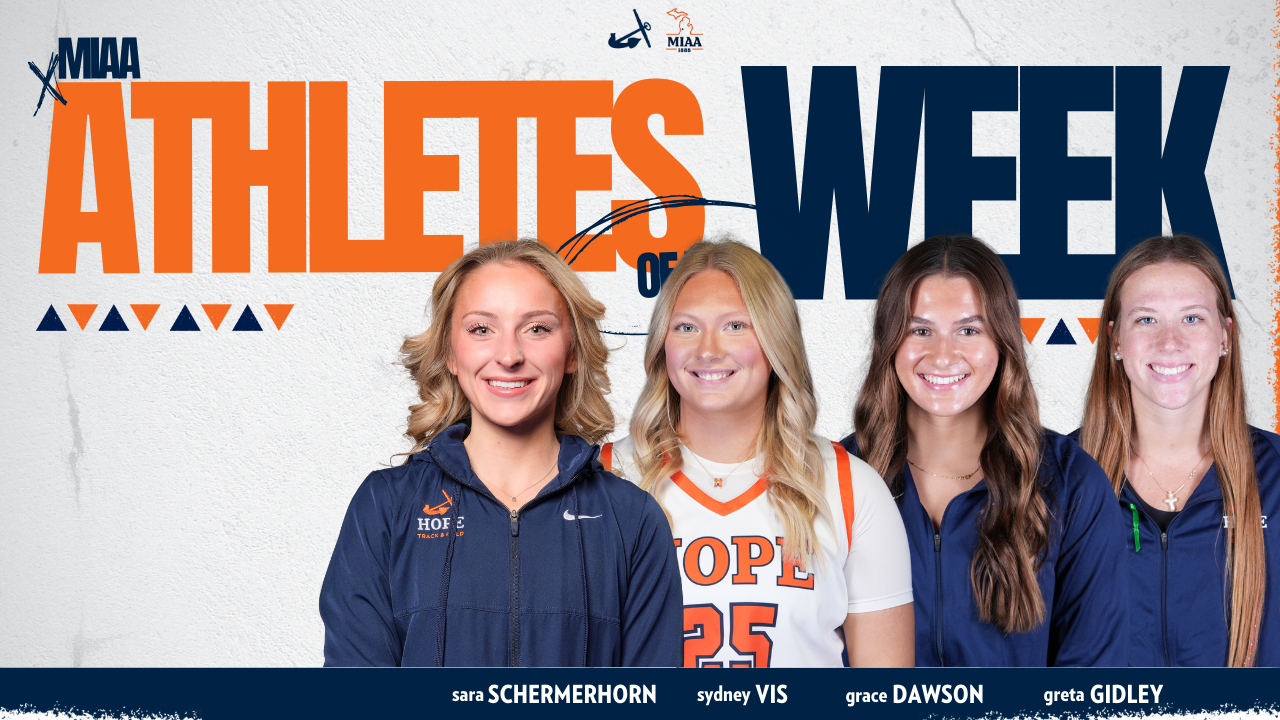 Four Hope student-athletes pose for portraits.