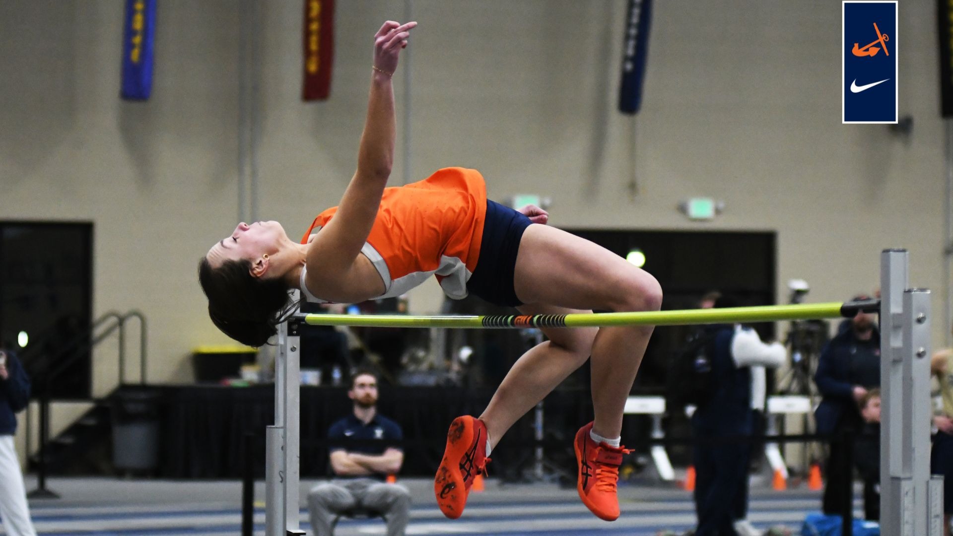 Natalie Christnagel clears the high jump bar during the MIAA Indoor Track and Field Championships at Trine.