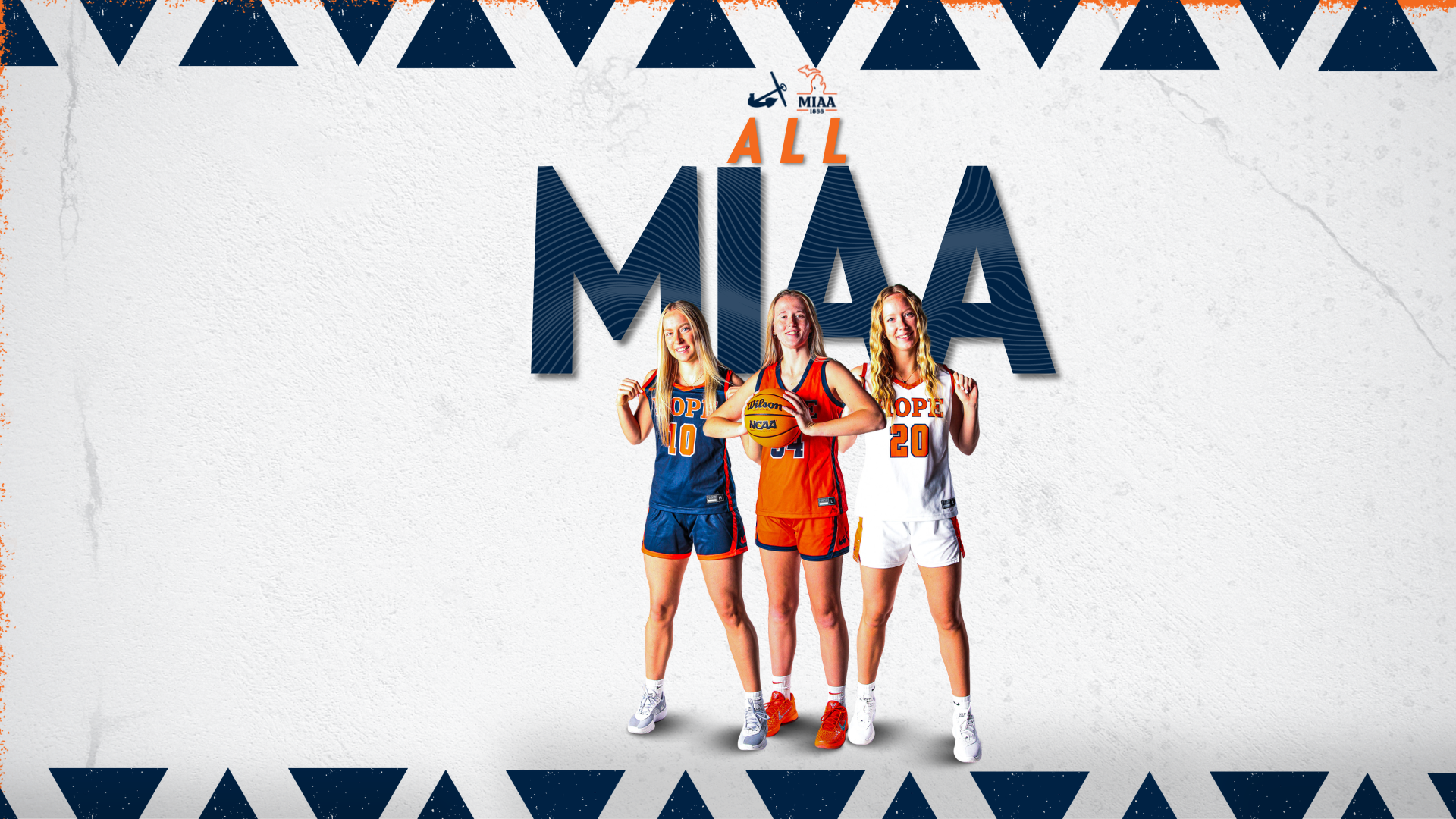 Three Hope College women's basketball players pose for portraits.