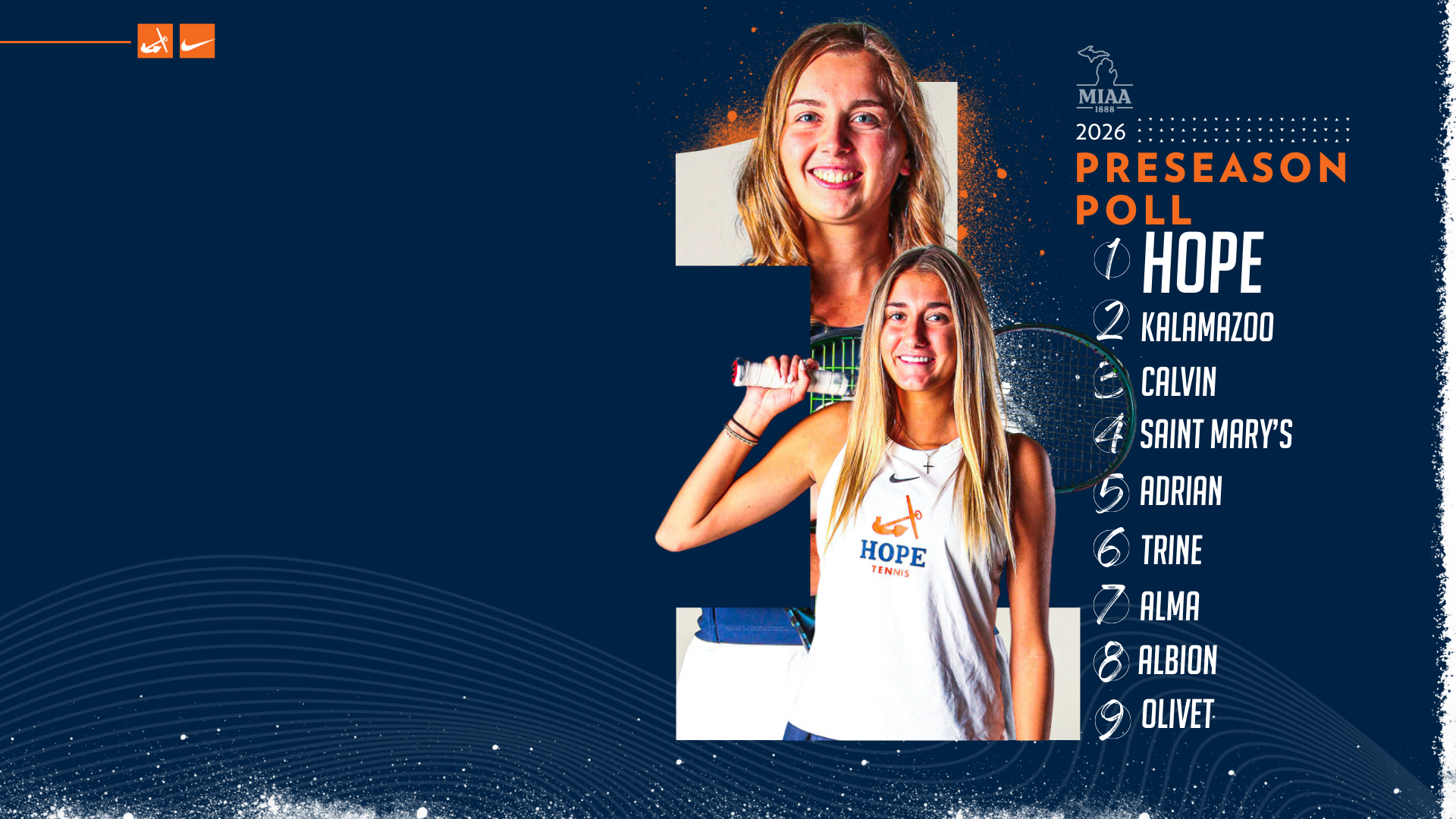 Two Hope women's tennis player pose for portraits.