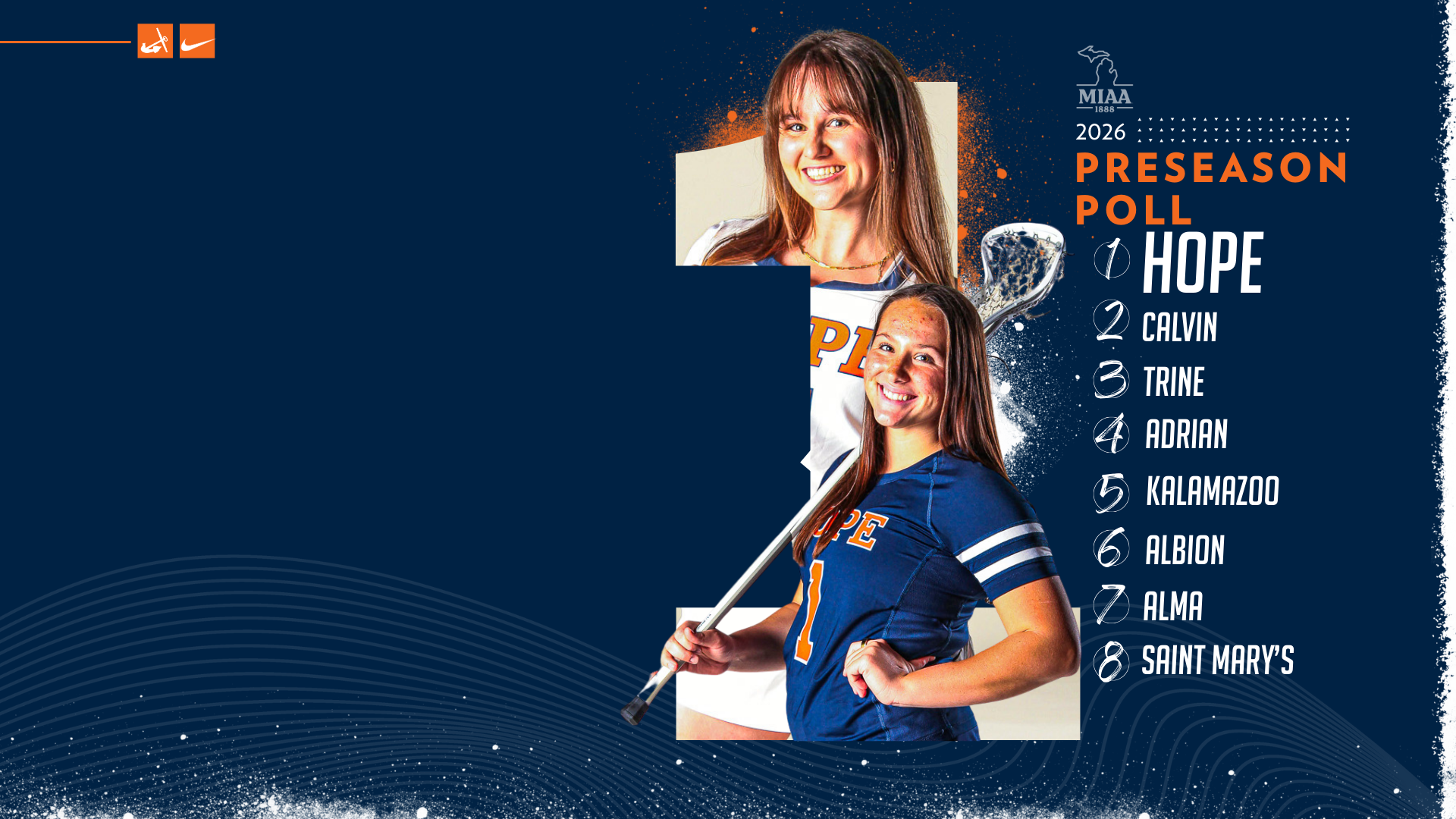 Two Hope women's lacrosse student-athletes pose for portraits.