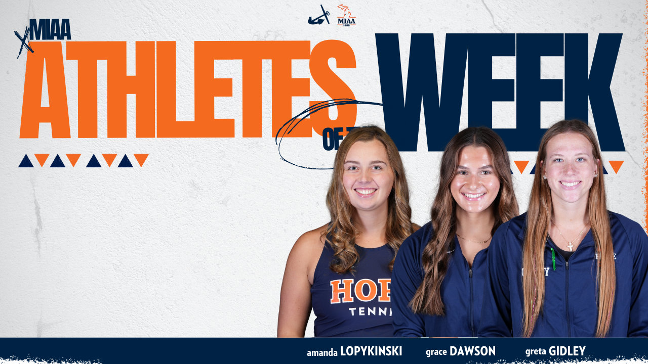 Three Hope College female student-athletes pose for portraits.