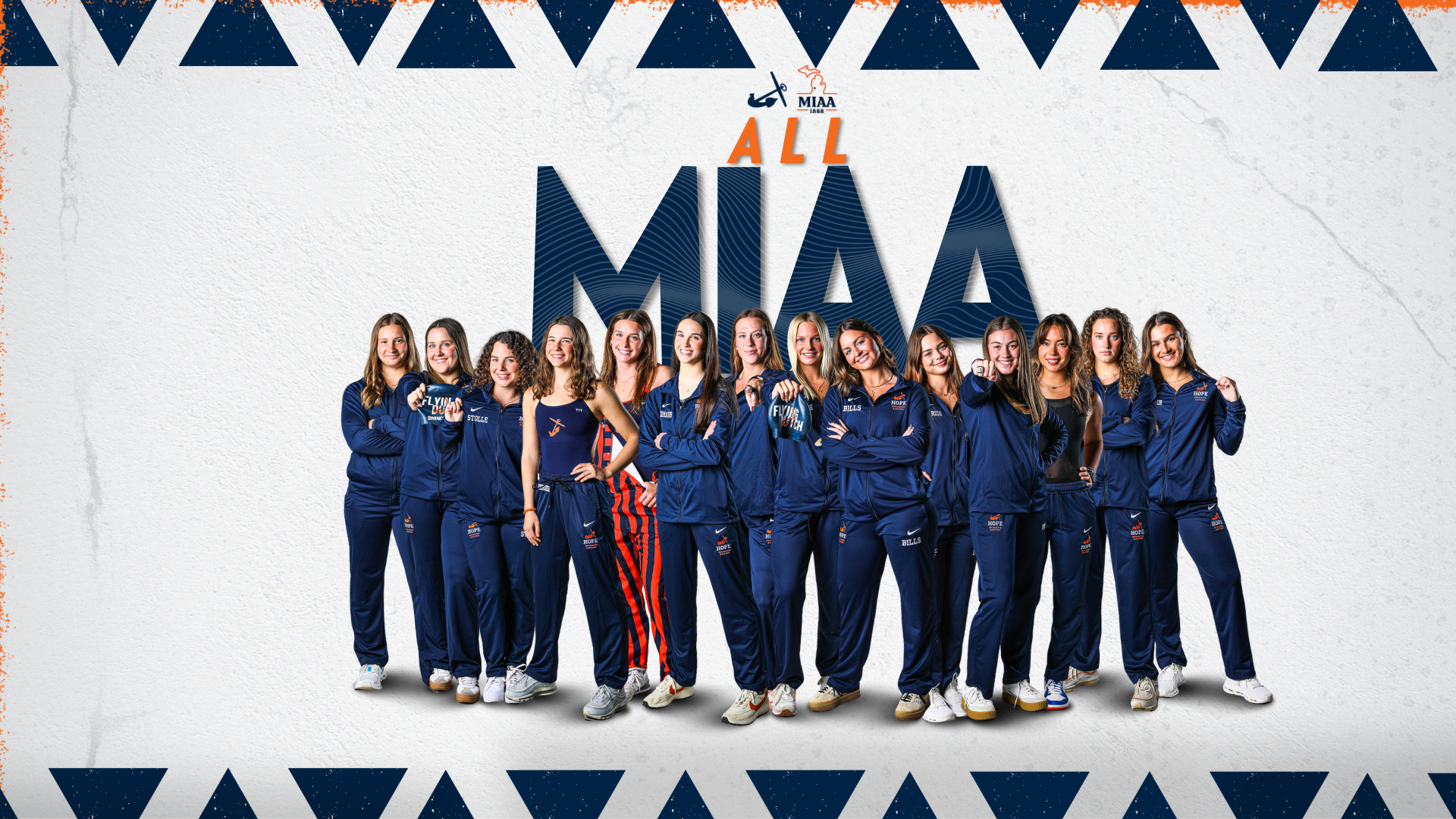 Twelve Hope women's swimmers and two divers pose for portraits.