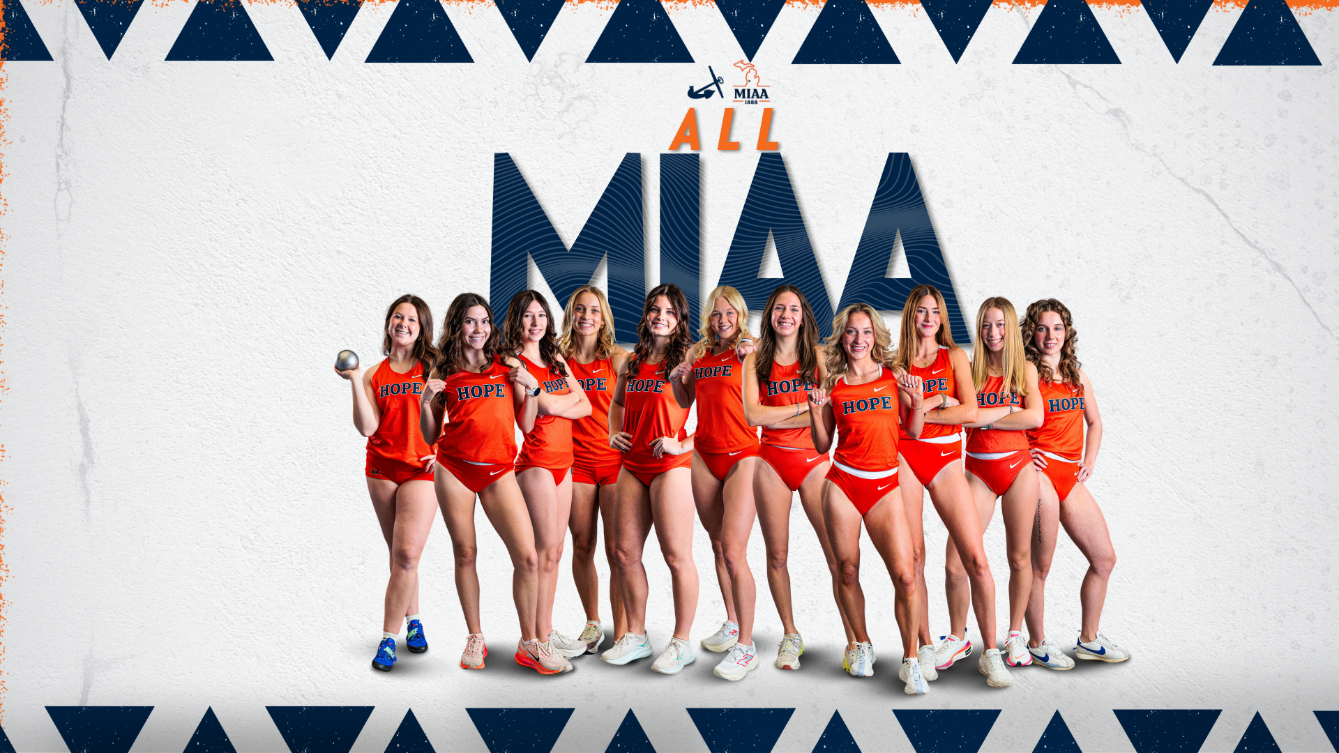 Eleven women's track and field student-athletes pose for portraits.