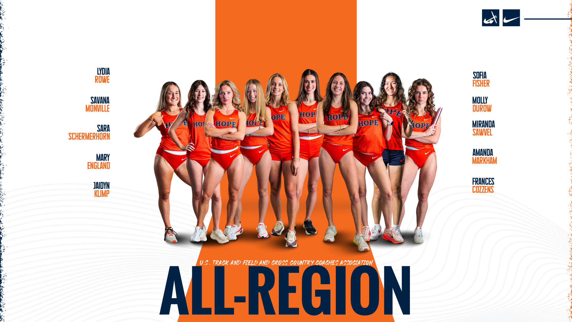 Ten Hope College women's track and field student-athletes pose for portraits.