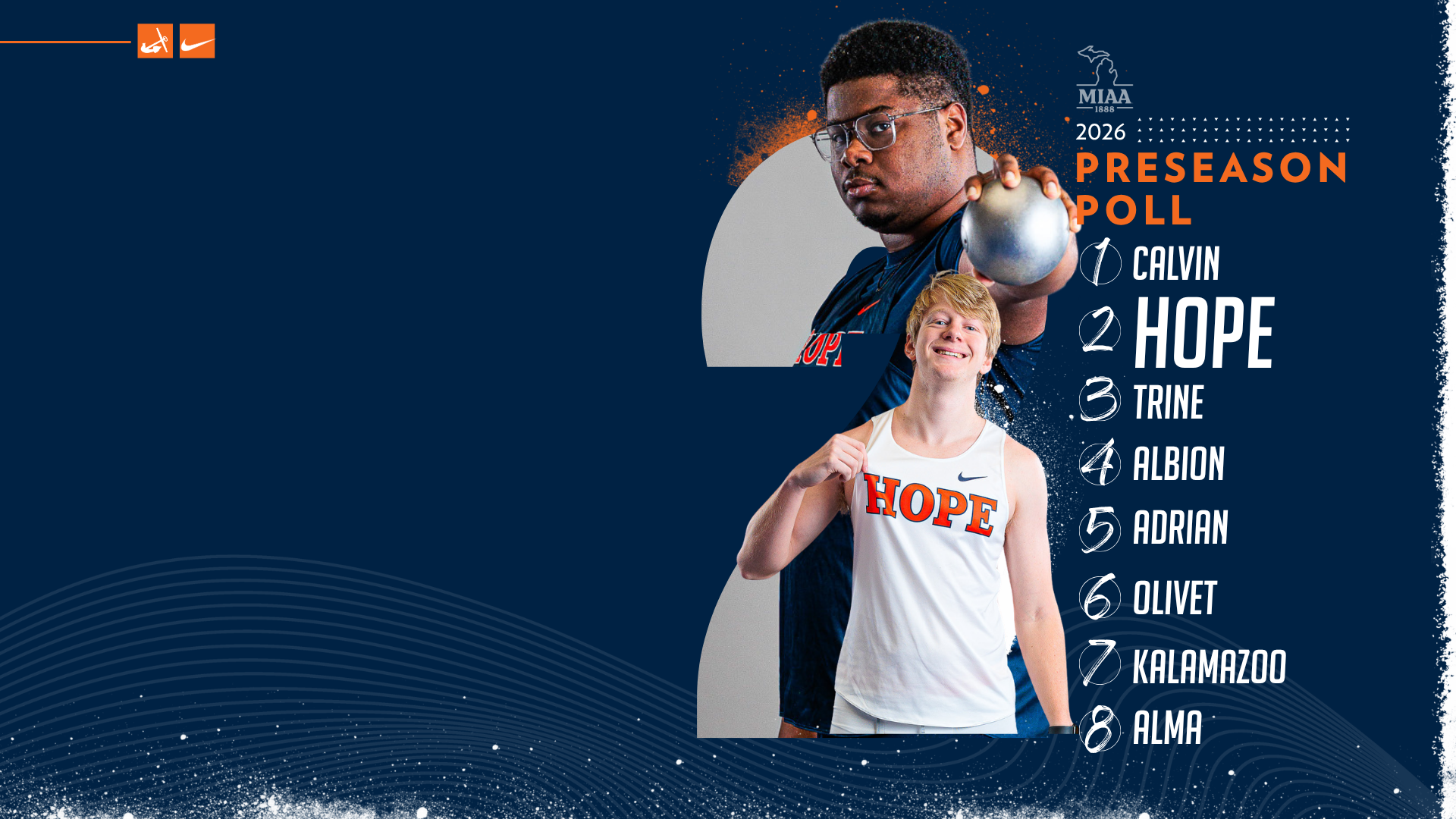 Two Hope men's track and field student-athletes pose for portraits.