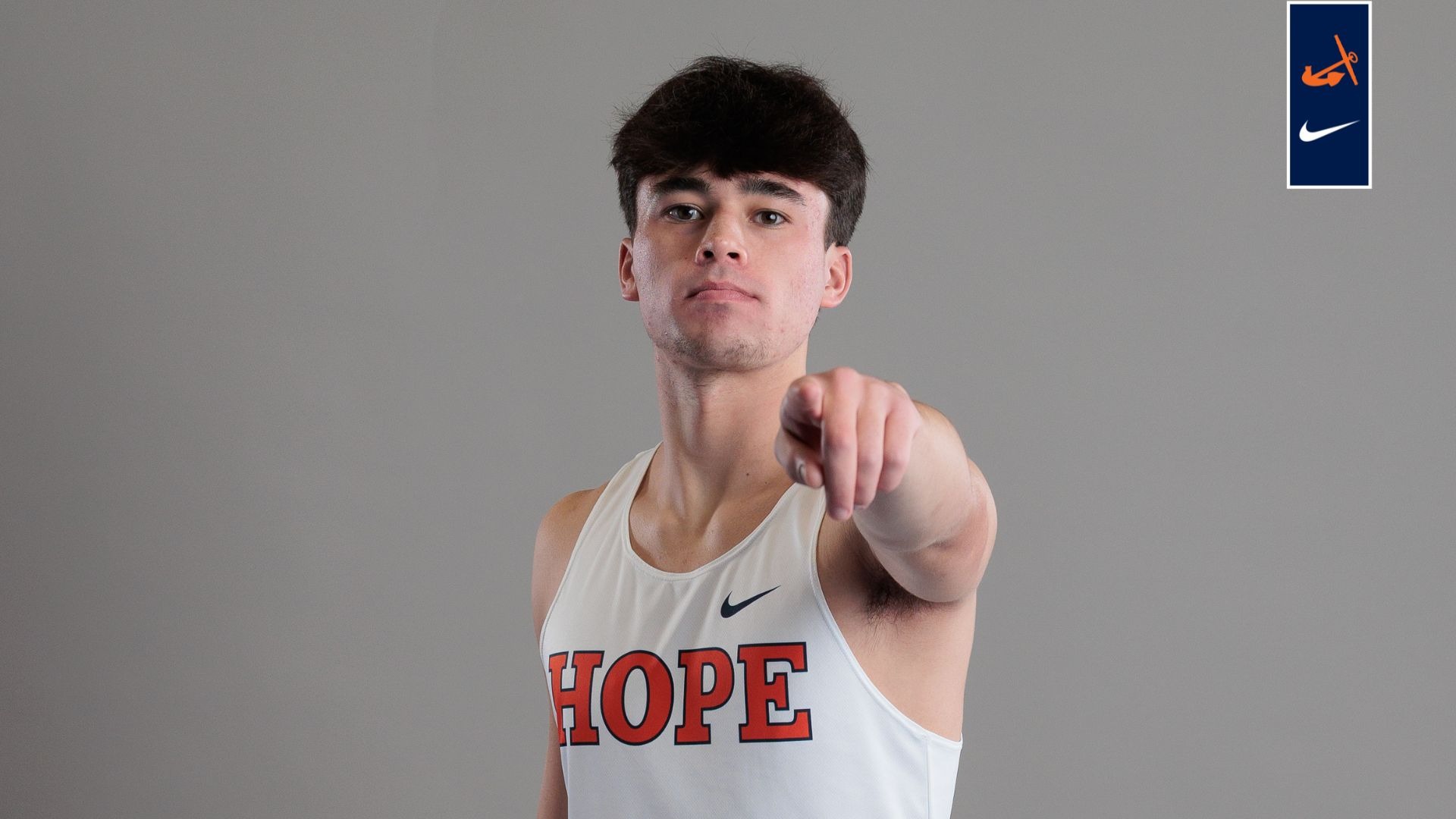 Dylan Terpstra points to the camera.