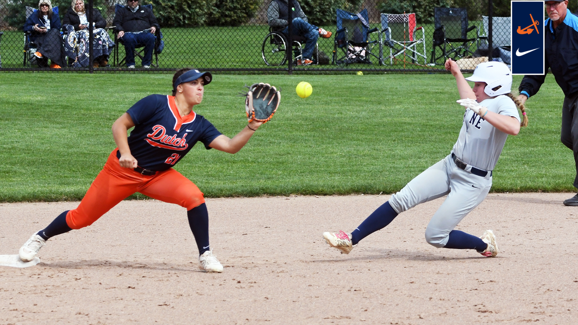 Becca Tuttle awaits the ball at second base