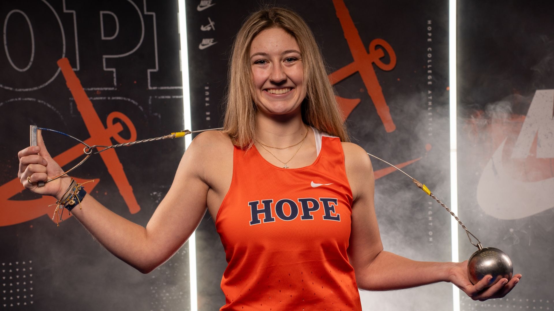 Sophia Raymond holds a hammer throw.