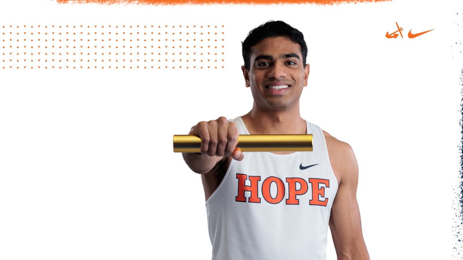 Runner Vamsee Vemana holds a baton