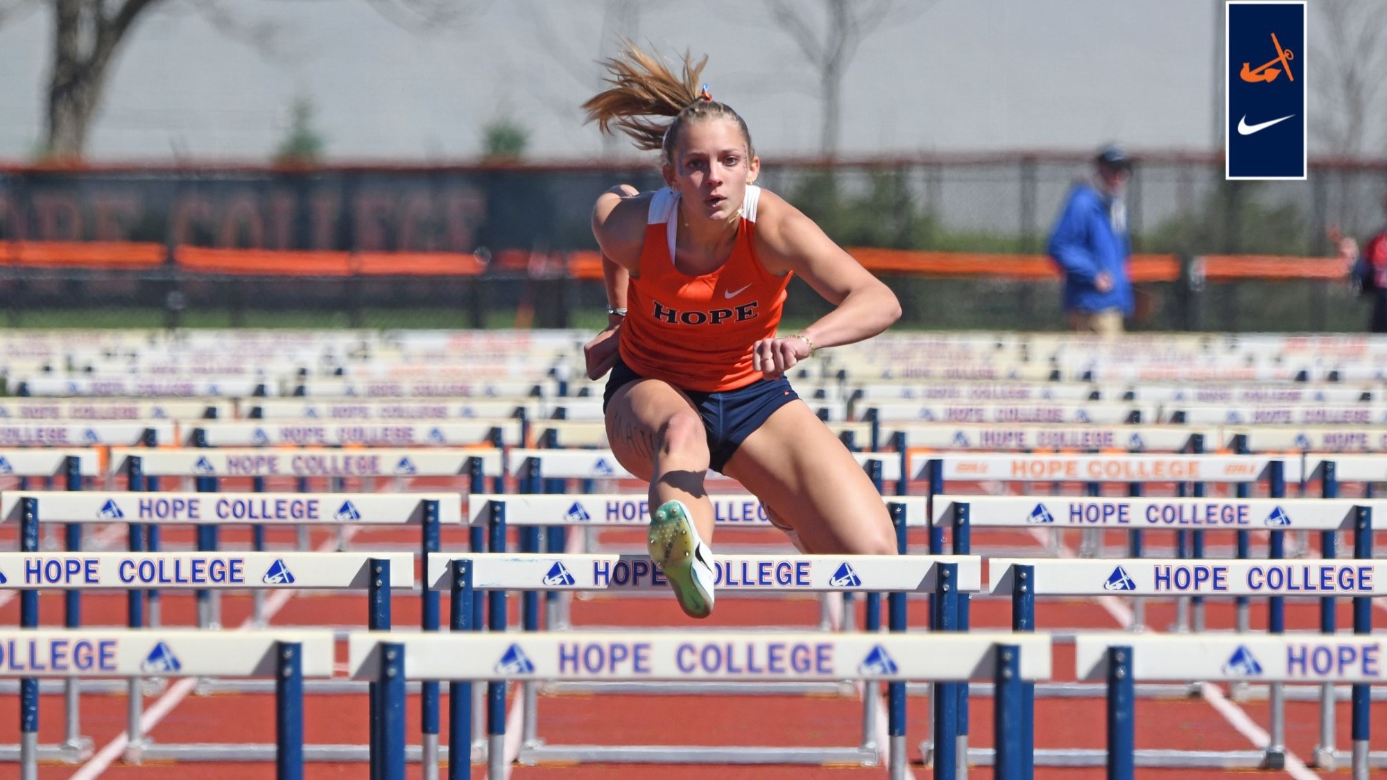 Jaidyn Klimp clears the hurdles during the race.