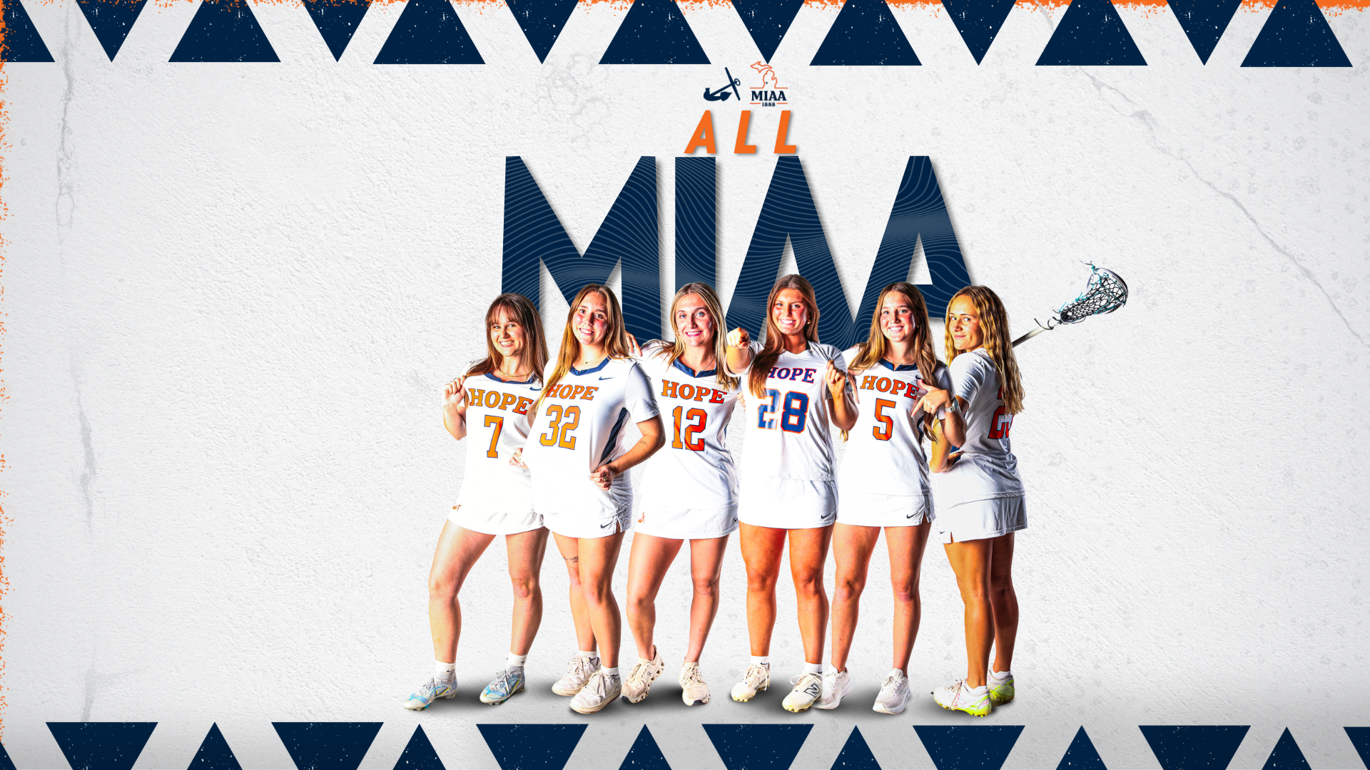 Six Hope women's lacrosse standouts pose for portraits.