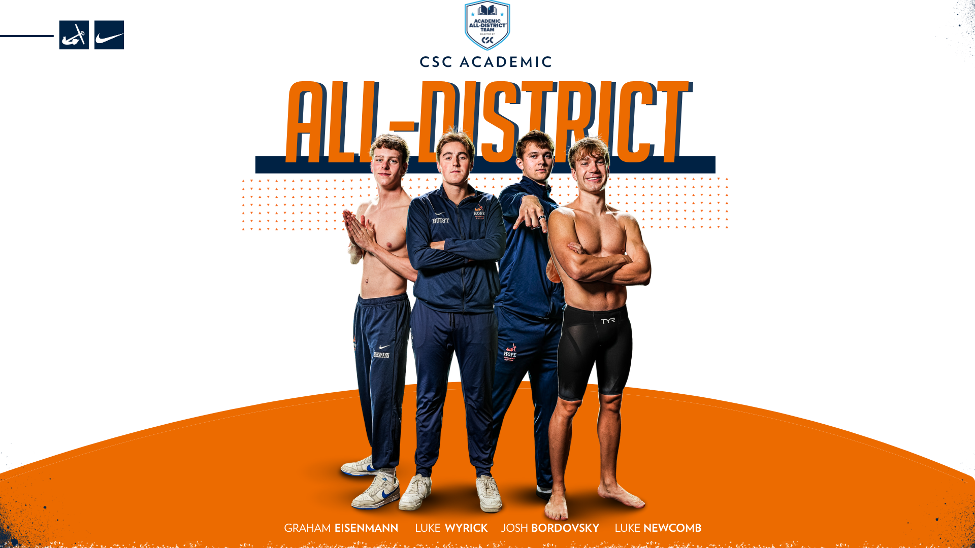 Four Hope men's swimmers pose for portraits.