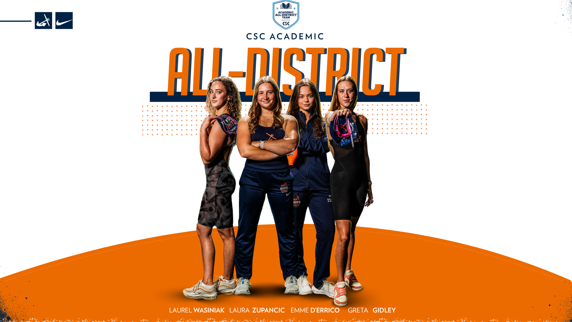 Three Hope women's swimmers and one diver pose for portraits.