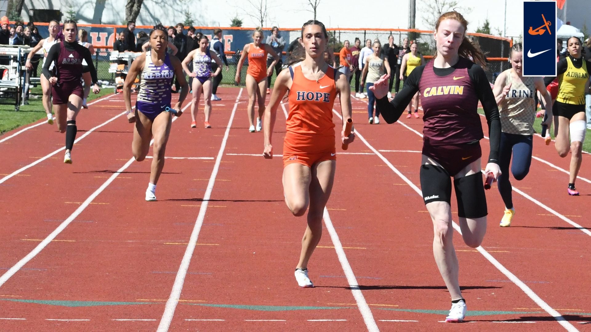 Sofia Fisher sprints to the finish line at the MIAA Outdoor Championships.