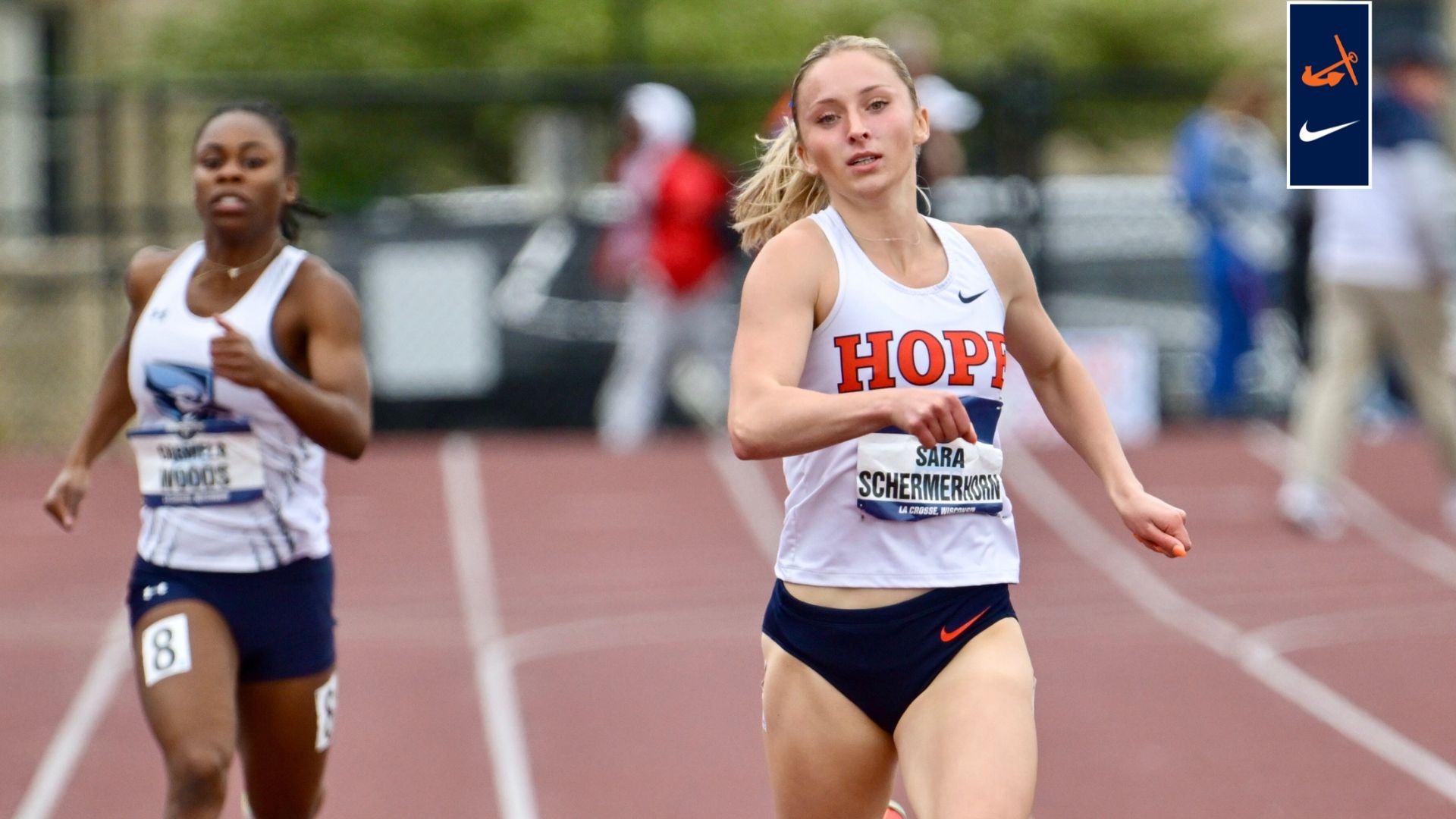 Sara Schermerhorn sprints toward the finish line at the NCAA Track and Field Championships.