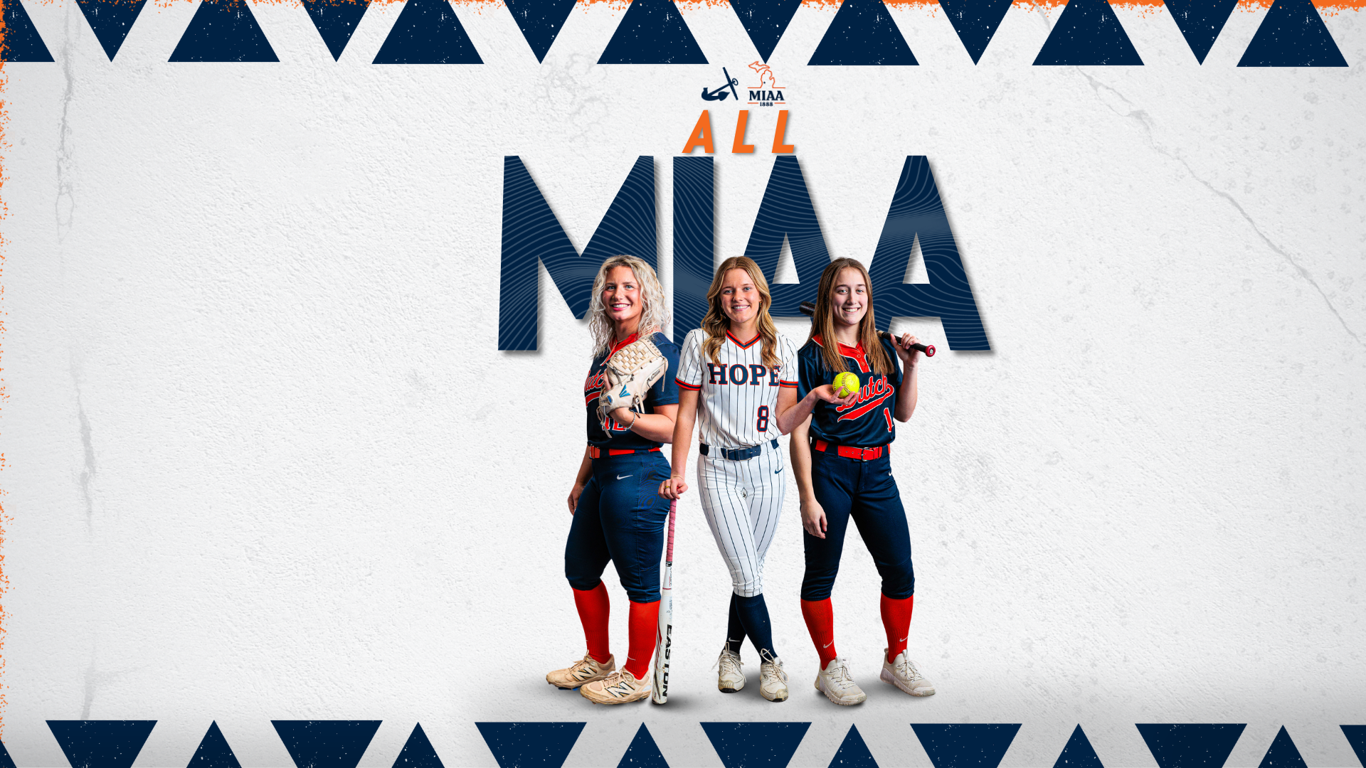 Three Hope College softball standouts pose for portraits.