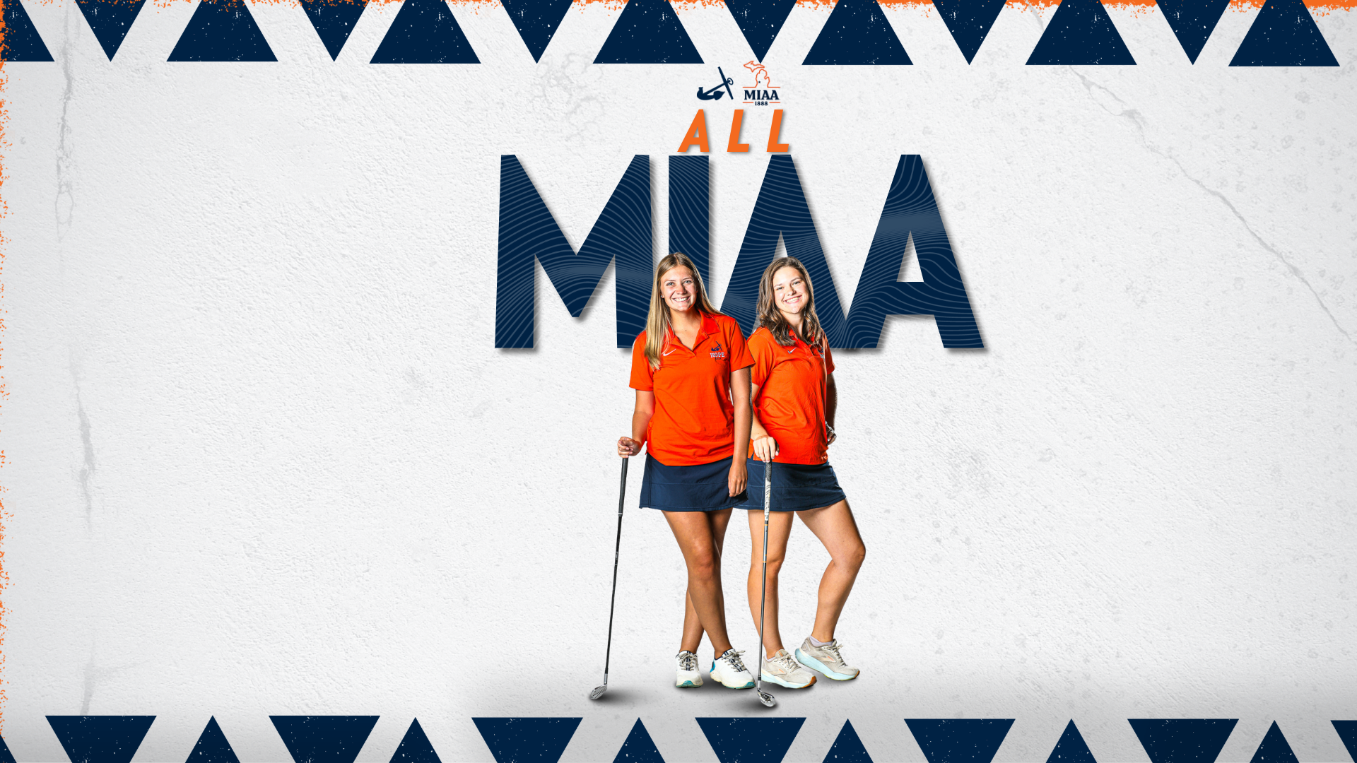 Golfers Rachael Jones and Jaiden Winters pose for portraits.