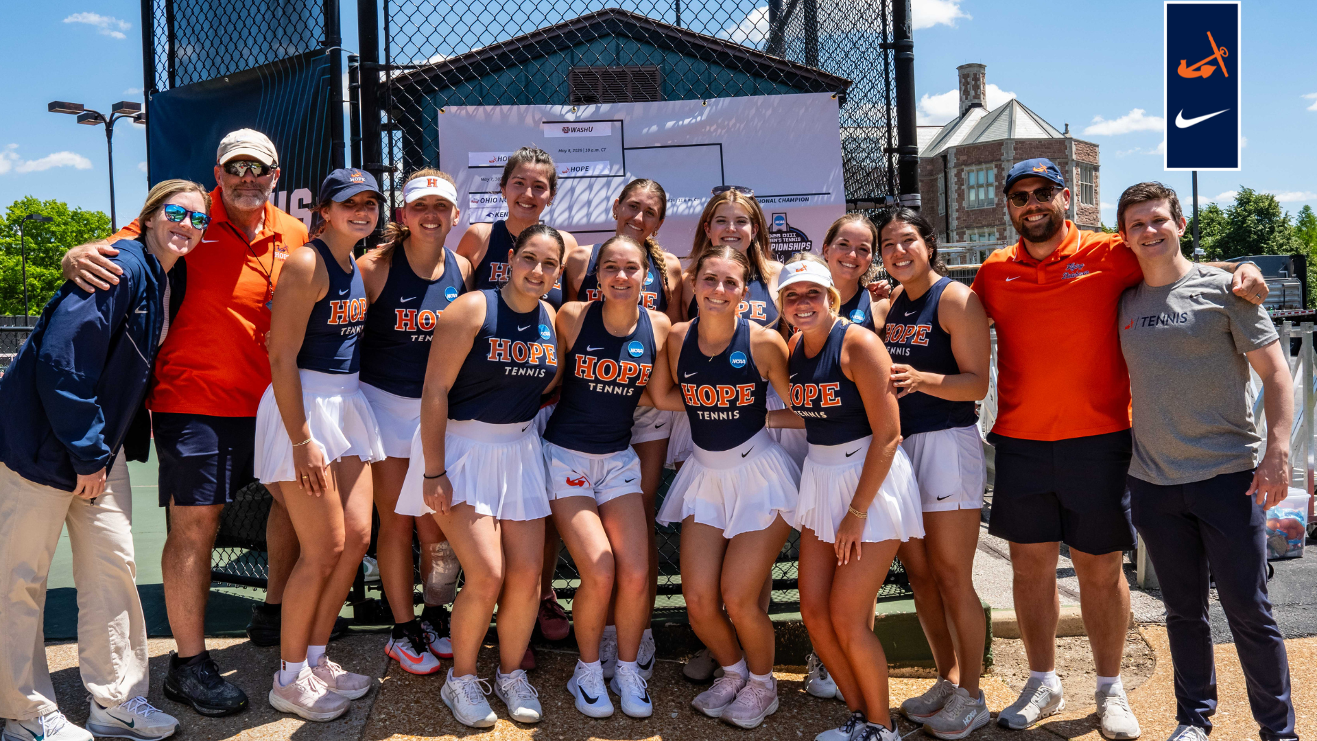The Hope College women's tennis team poses for a portrait