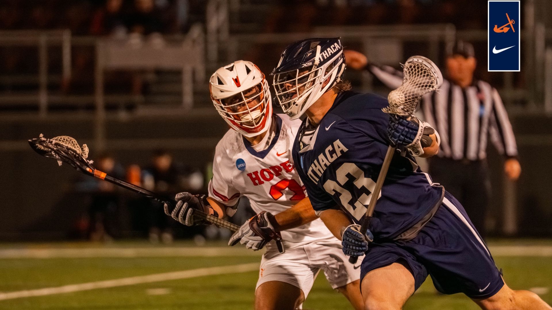 Jackson Vasquez chases down an Ithaca midfielder with possession.