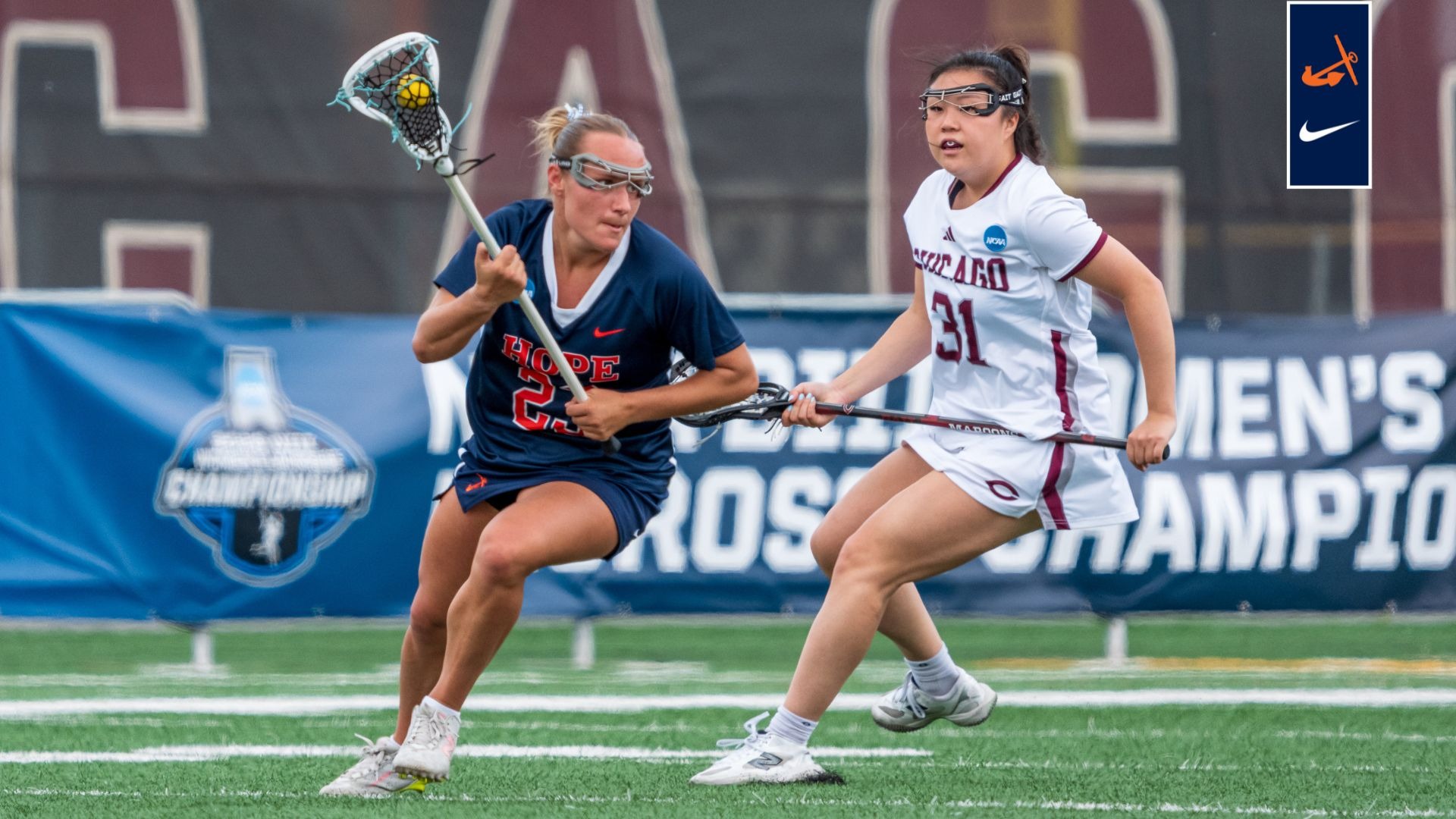 Caleigh Randall runs up field with the lacrosse ball against Chicago.