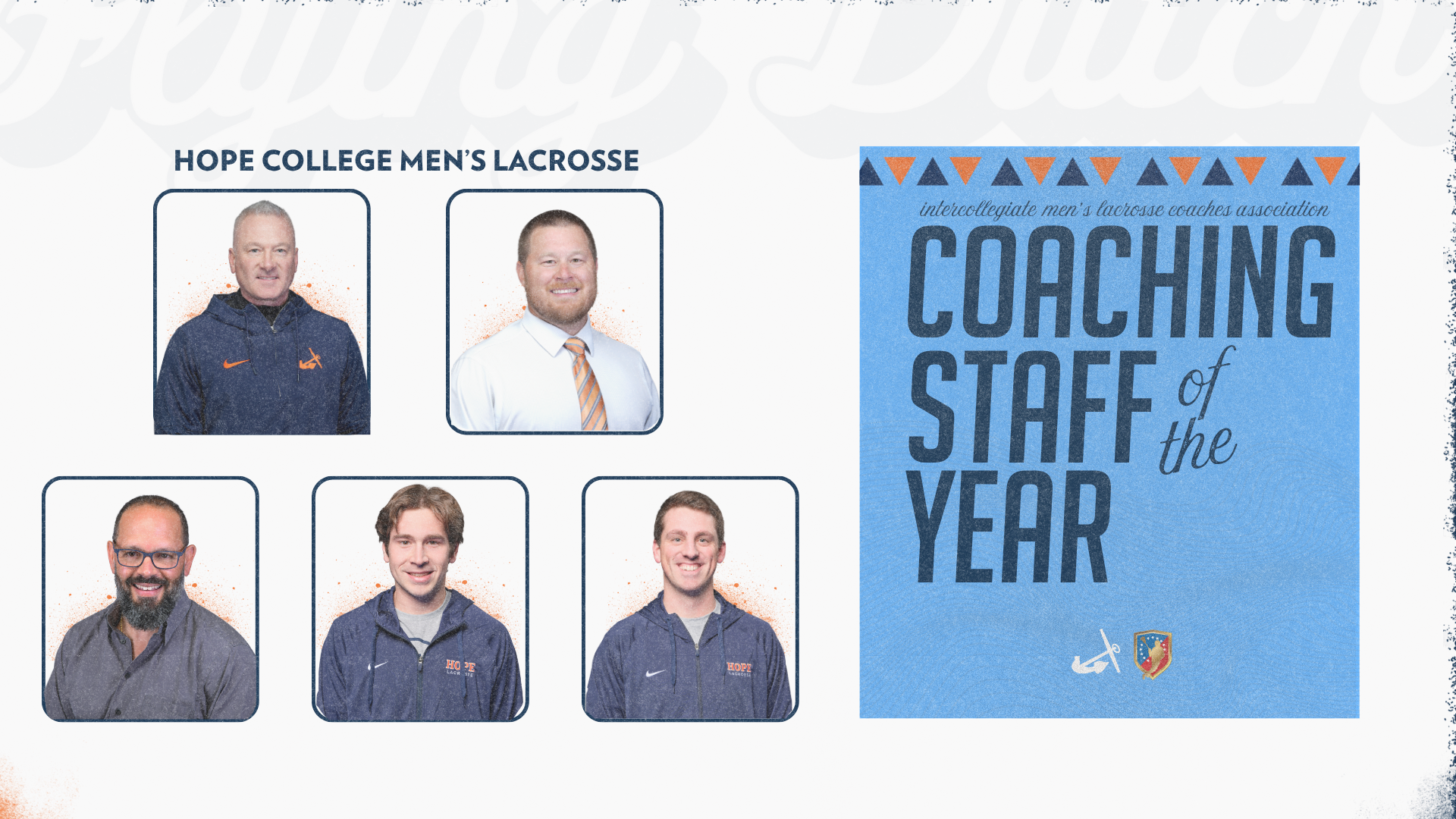 The men's lacrosse staff poses for a portrait 