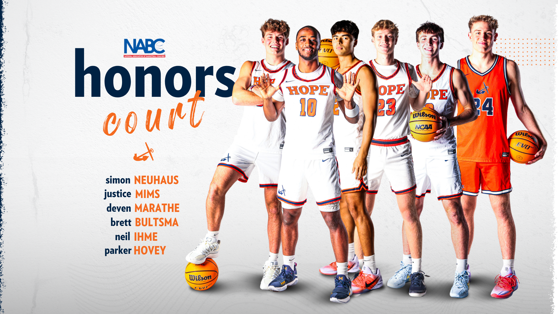 members from the Hope men's basketball team pose for a portrait