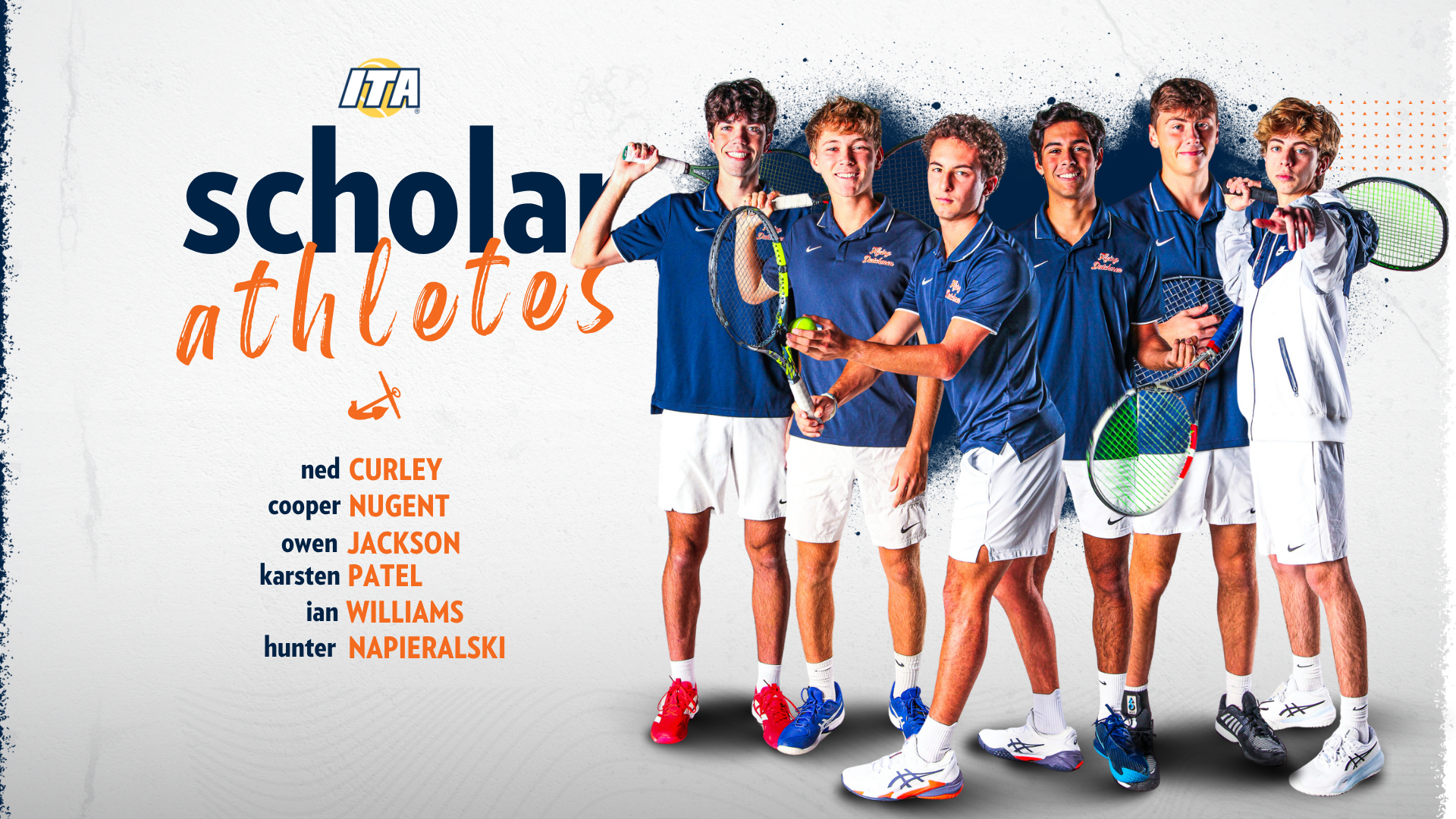 Six Hope men's tennis student-athletes pose for portraits.