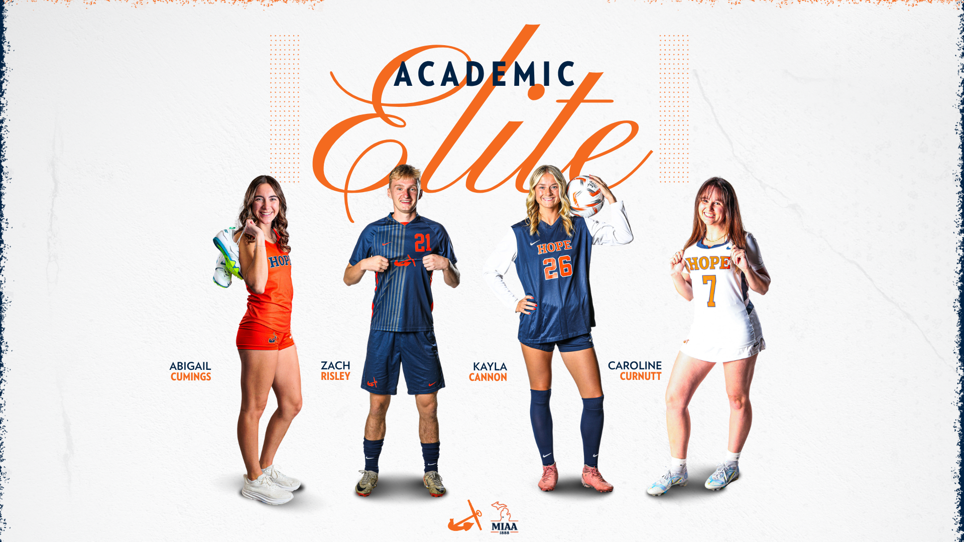 Four Hope College student-athletes pose for portraits.