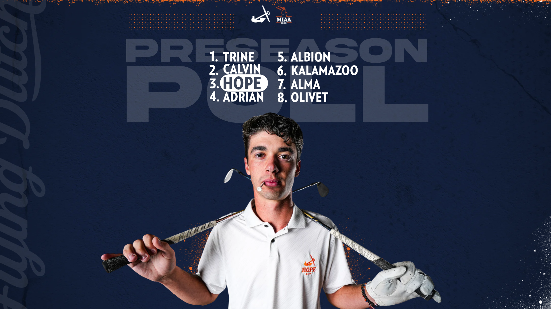 Eli Voisard holds two golf clubs.