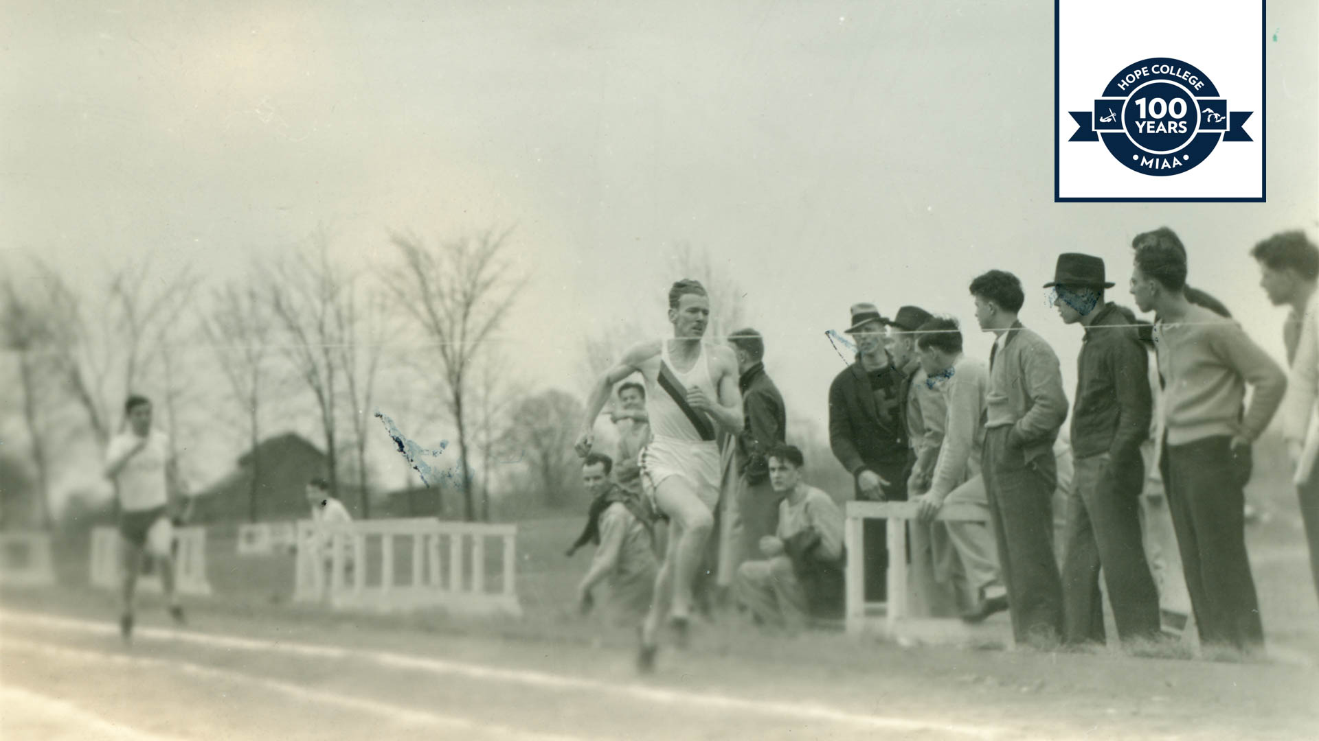 Hope’s crowned its first-ever MIAA track and field gold medal winners – Marvin Meengs (high hurdles, :17.2), Don Martin (low hurdles, :27.5), Lew Scudder (discus, 111’ 8 1/2”), mile relay team of Don Martin, Ray DeYoung, Walter De Velder, Len Willets (3:39.5). With just seven athletes, Hope finished second at the Field Day.