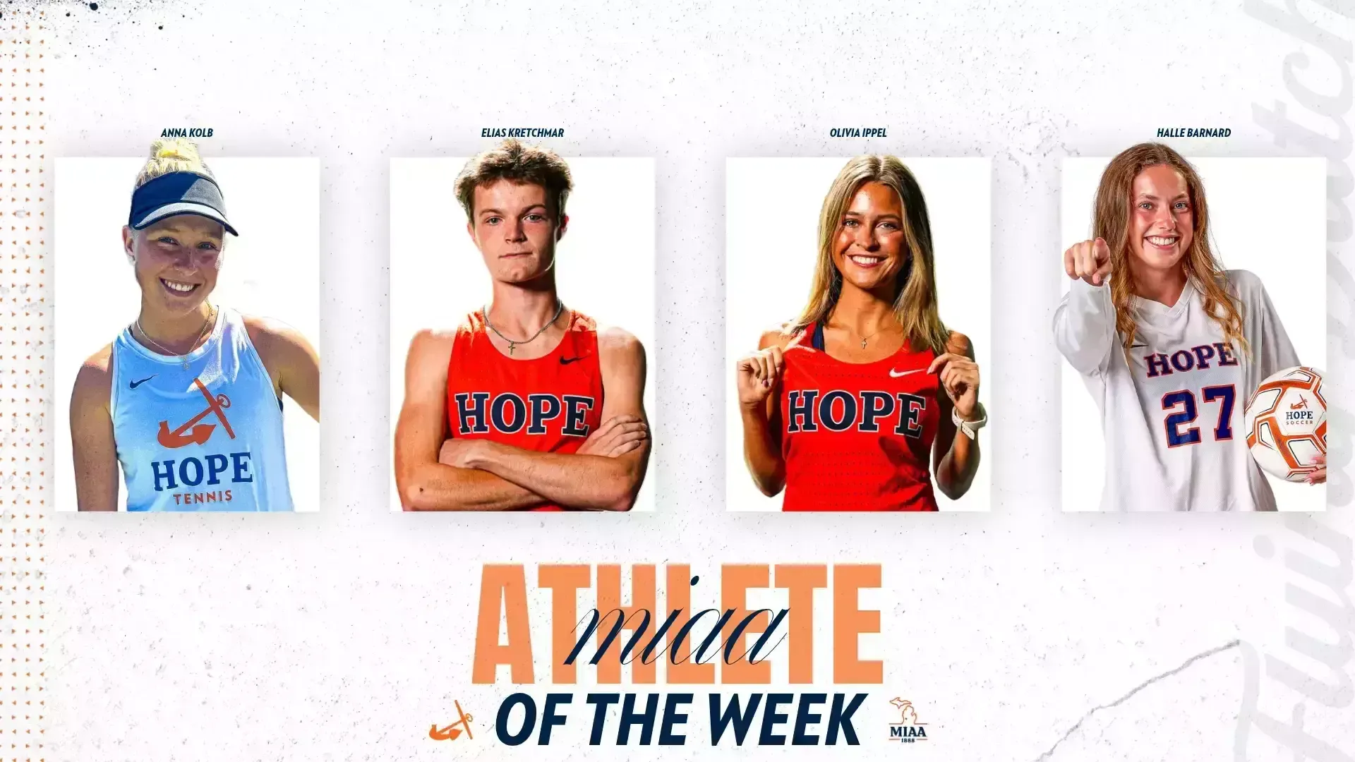 Four Hope College student-athletes pose for portraits.
