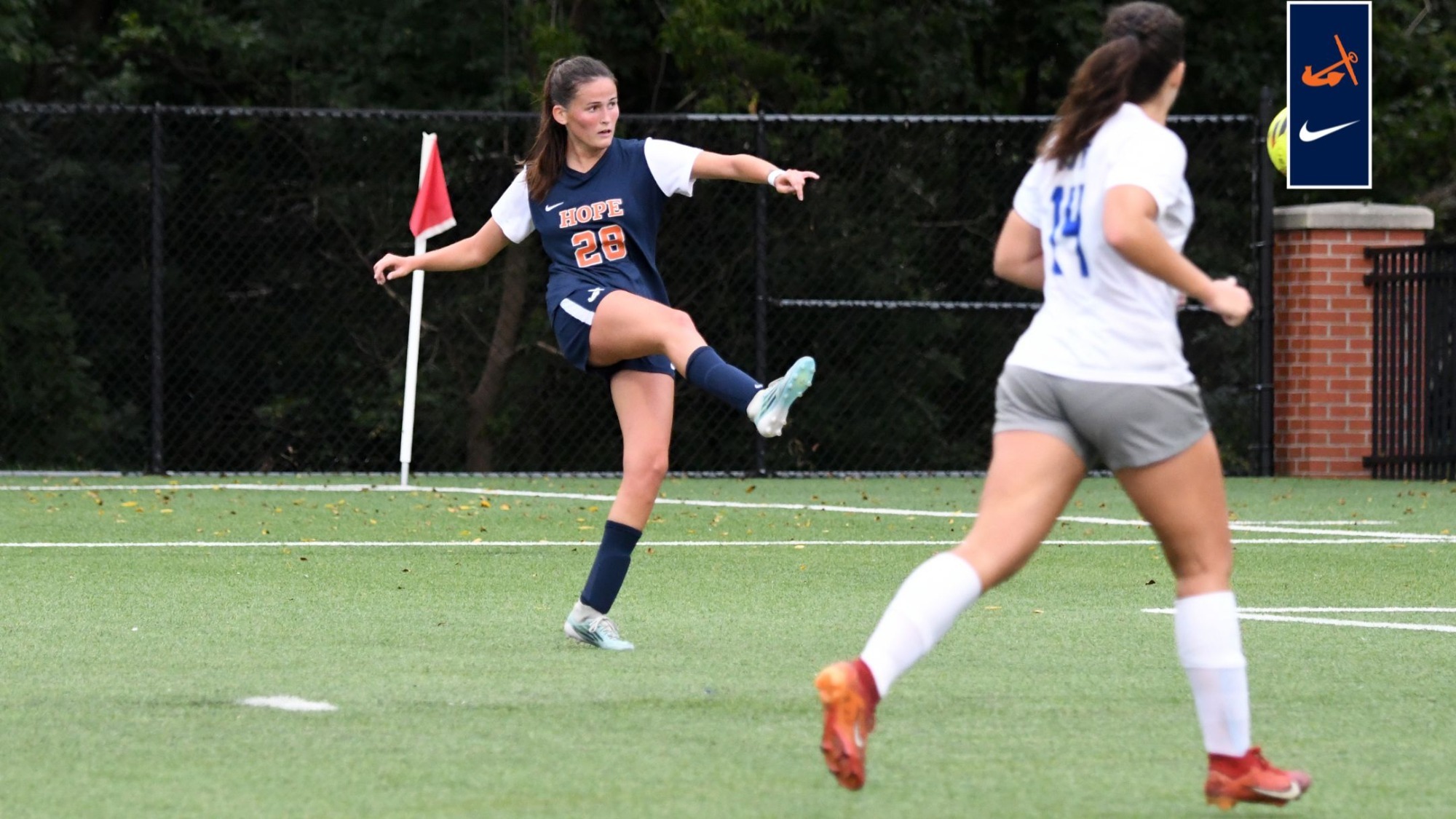 Alexis Suptela kicks in a goal vs. CWRU