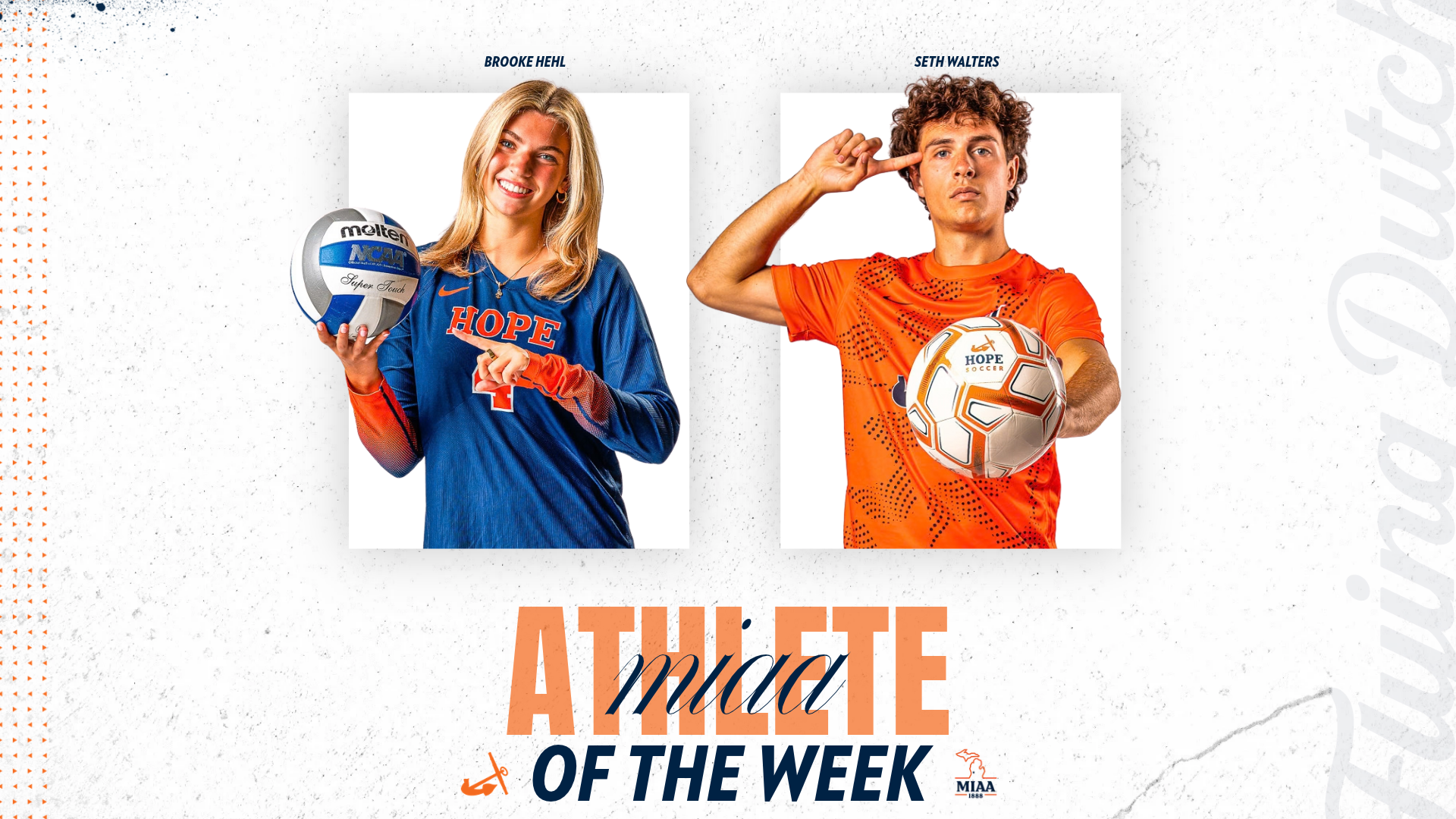 two student athletes pose for a portrait