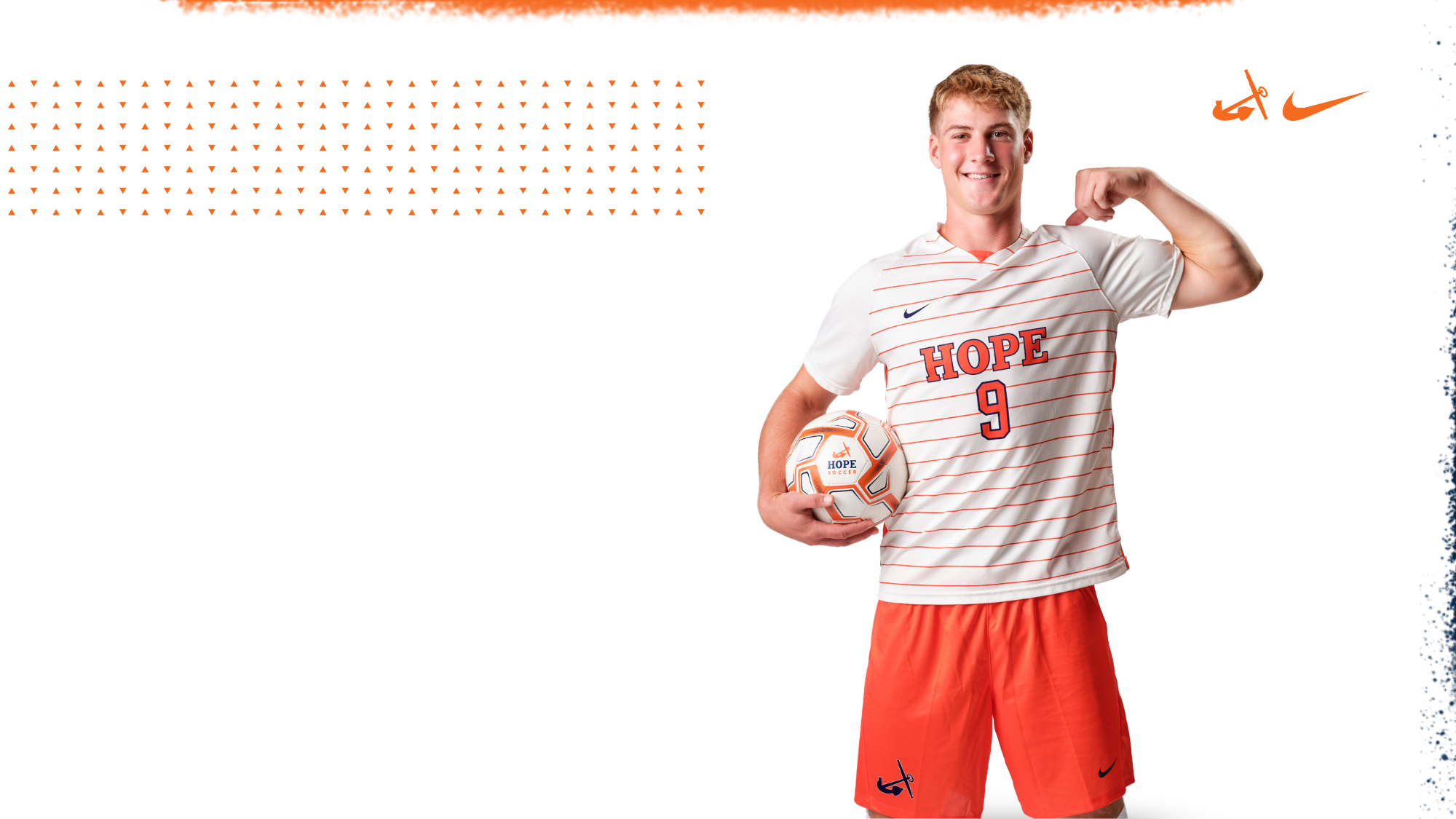 Jackson Mindling flexes with a soccer ball.