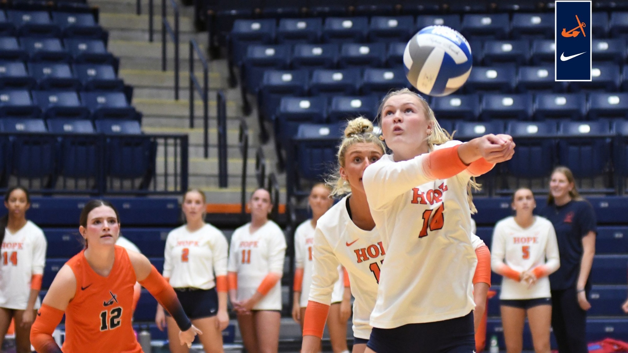 Kiera Morrison digs a volleyball against Bethel.