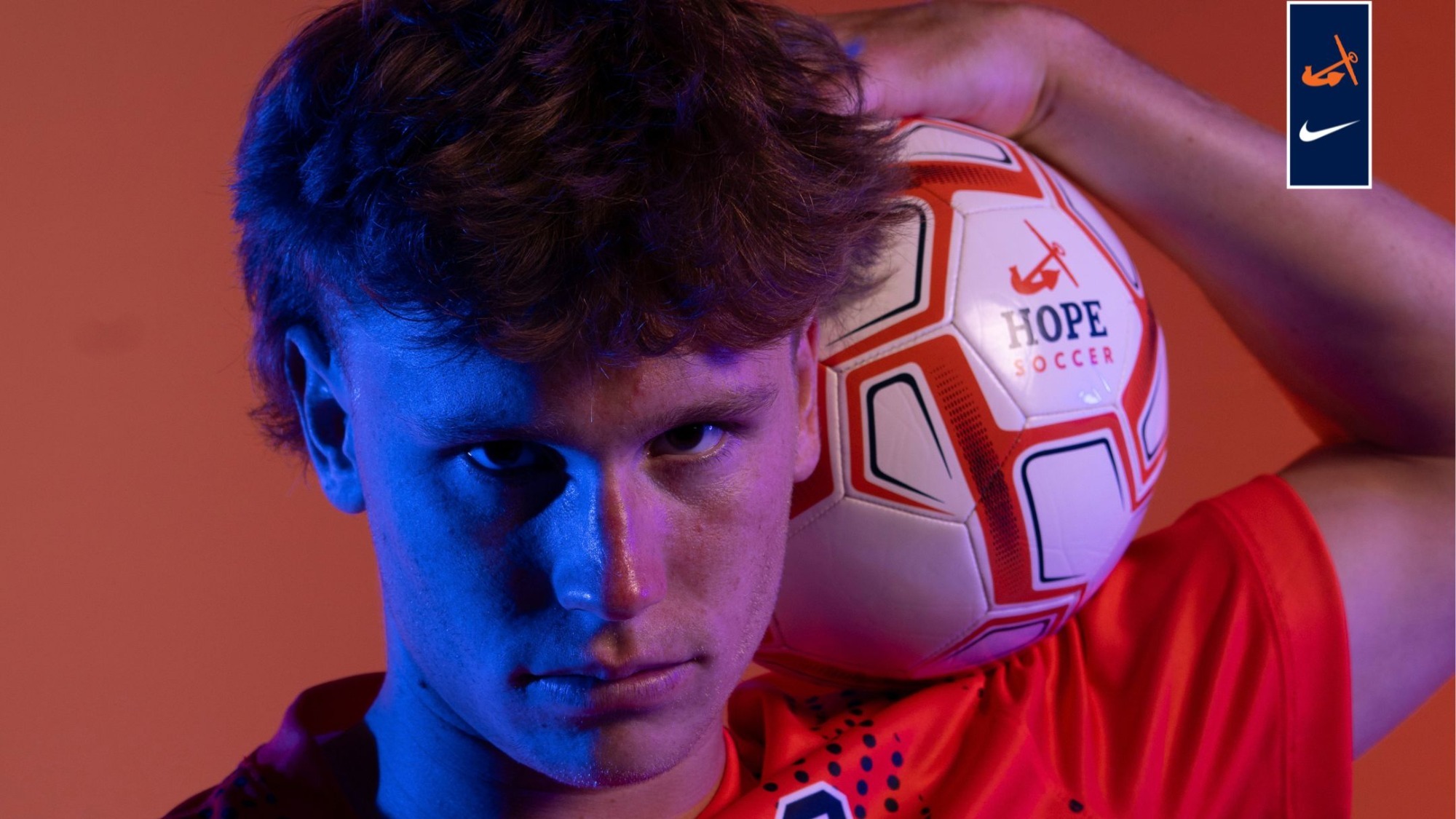 Ryker Corstange holds a soccer ball