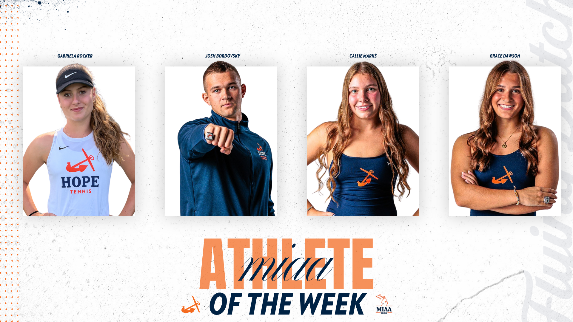 Four Hope student-athletes pose for portraits.