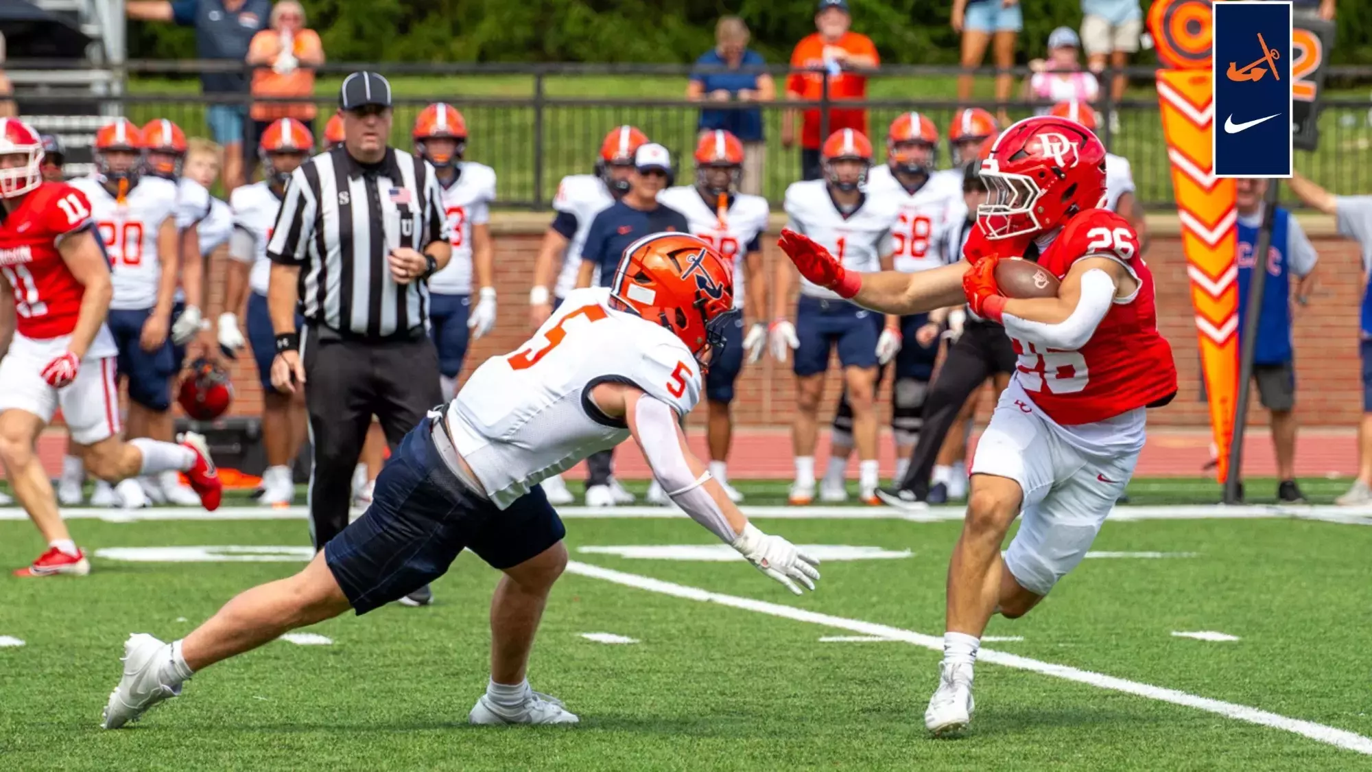 Linebacker Nolan Vis dives to tackle a Denison running back.